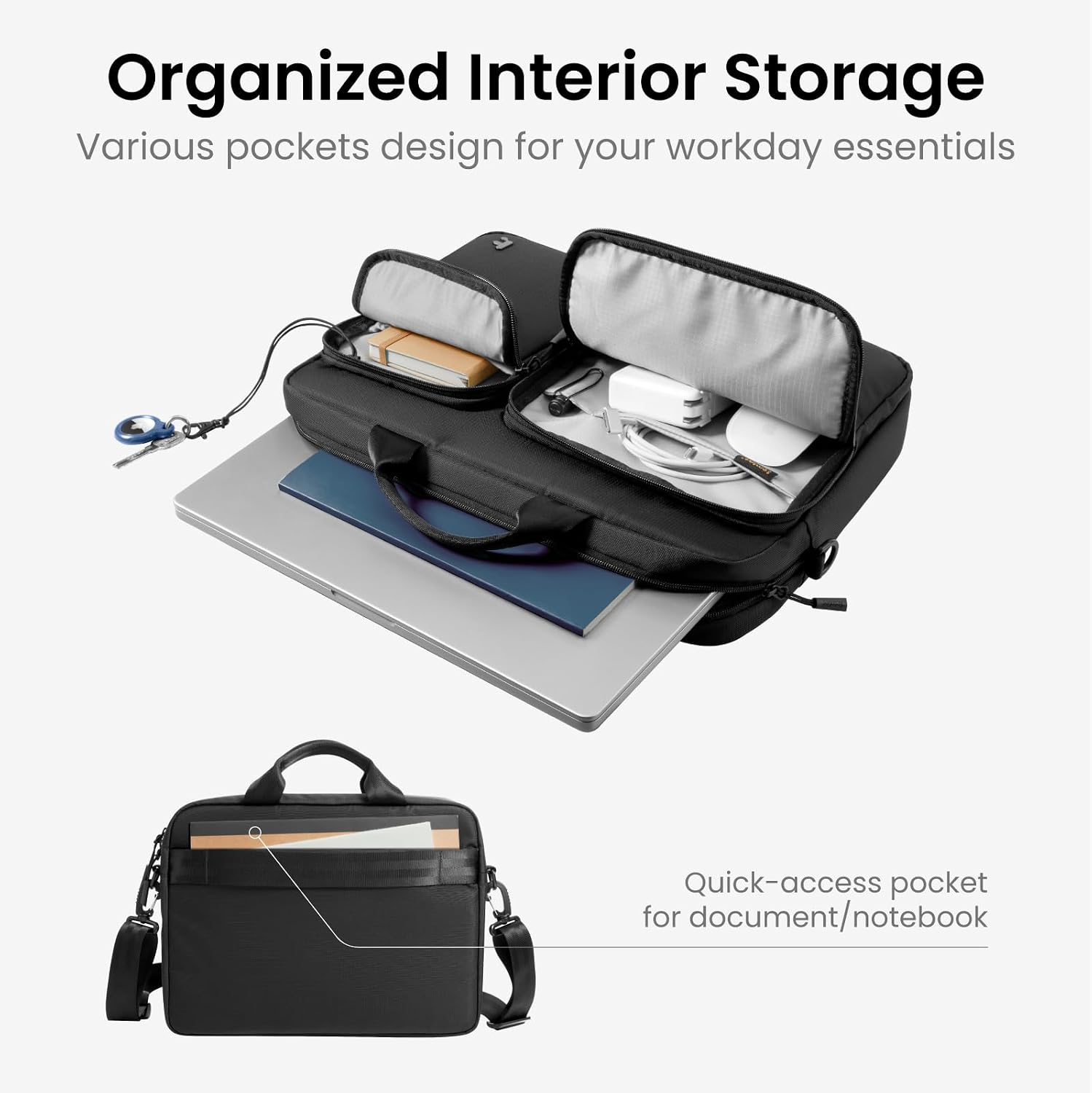 Detalle de tomtoc A33 Laptop Shoulder Bag for 13–14 inch laptops (water-resistant case) with organised document storage