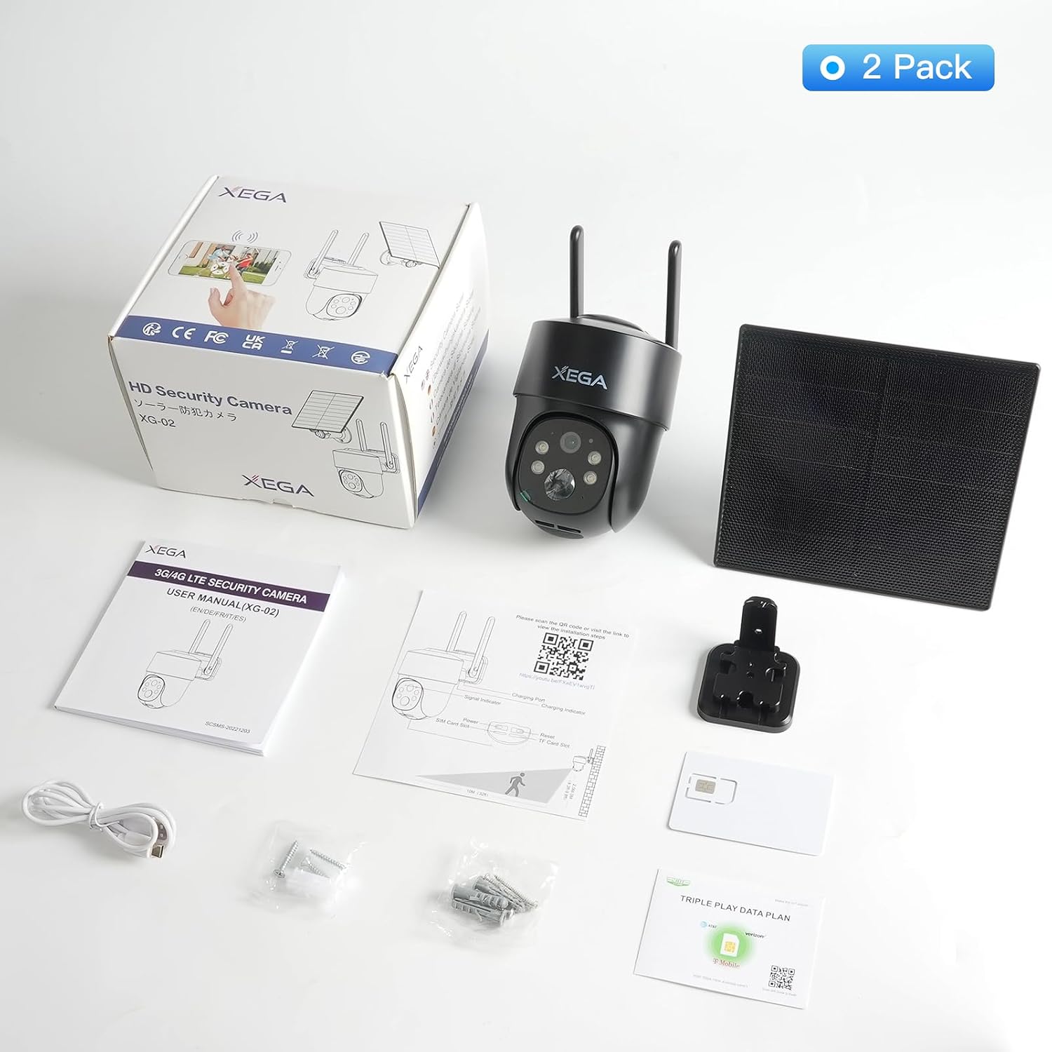 Thumbnail 6 de Xega 2 Pack 4G LTE Cellular Solar Security Camera – 2K HD, Outdoor PTZ, No WiFi