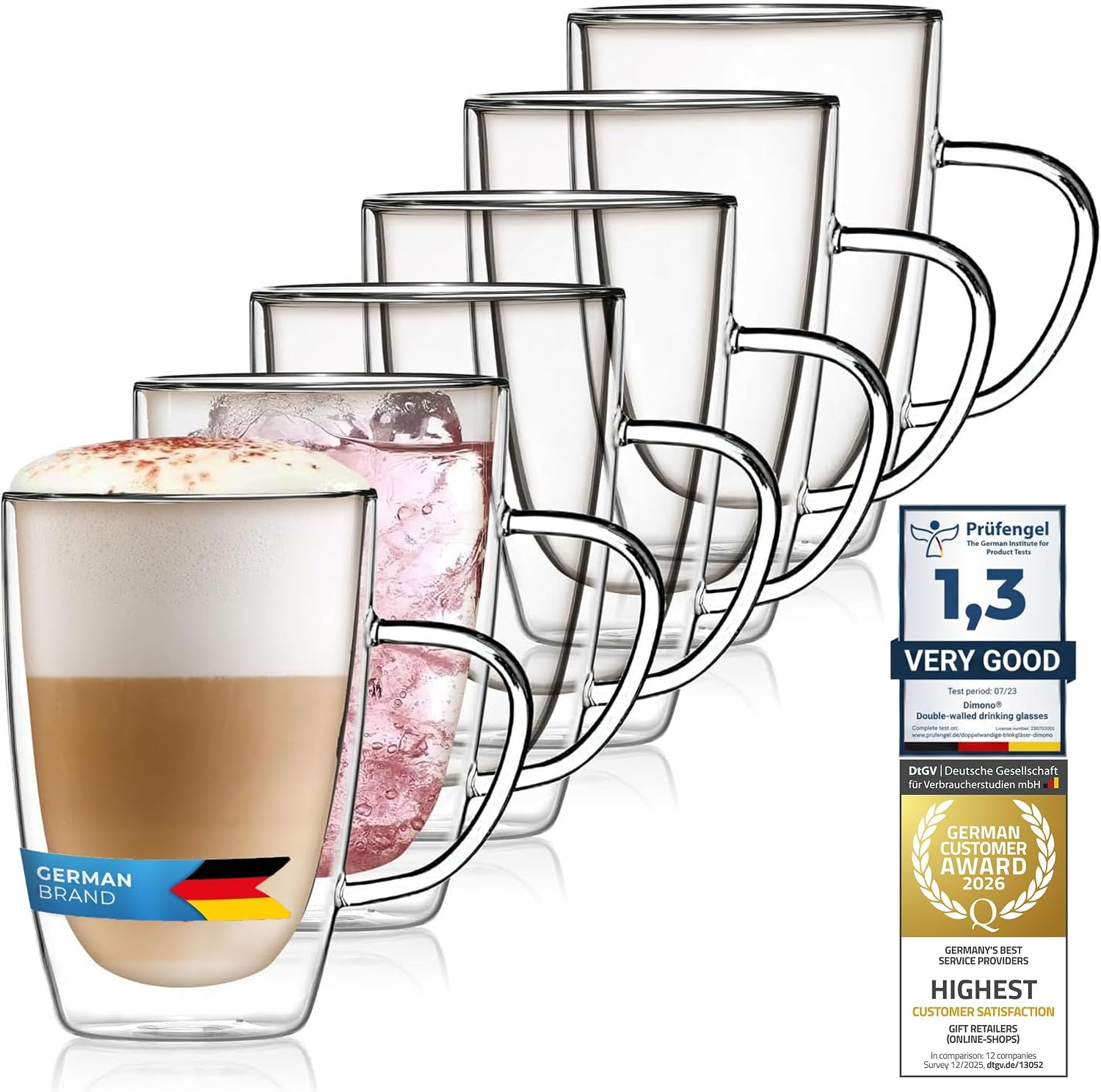 Detalle de GOODS+GADGETS szklanki z podwójnymi ściankami, 6 × 300 ml, szkło borokrzemianowe