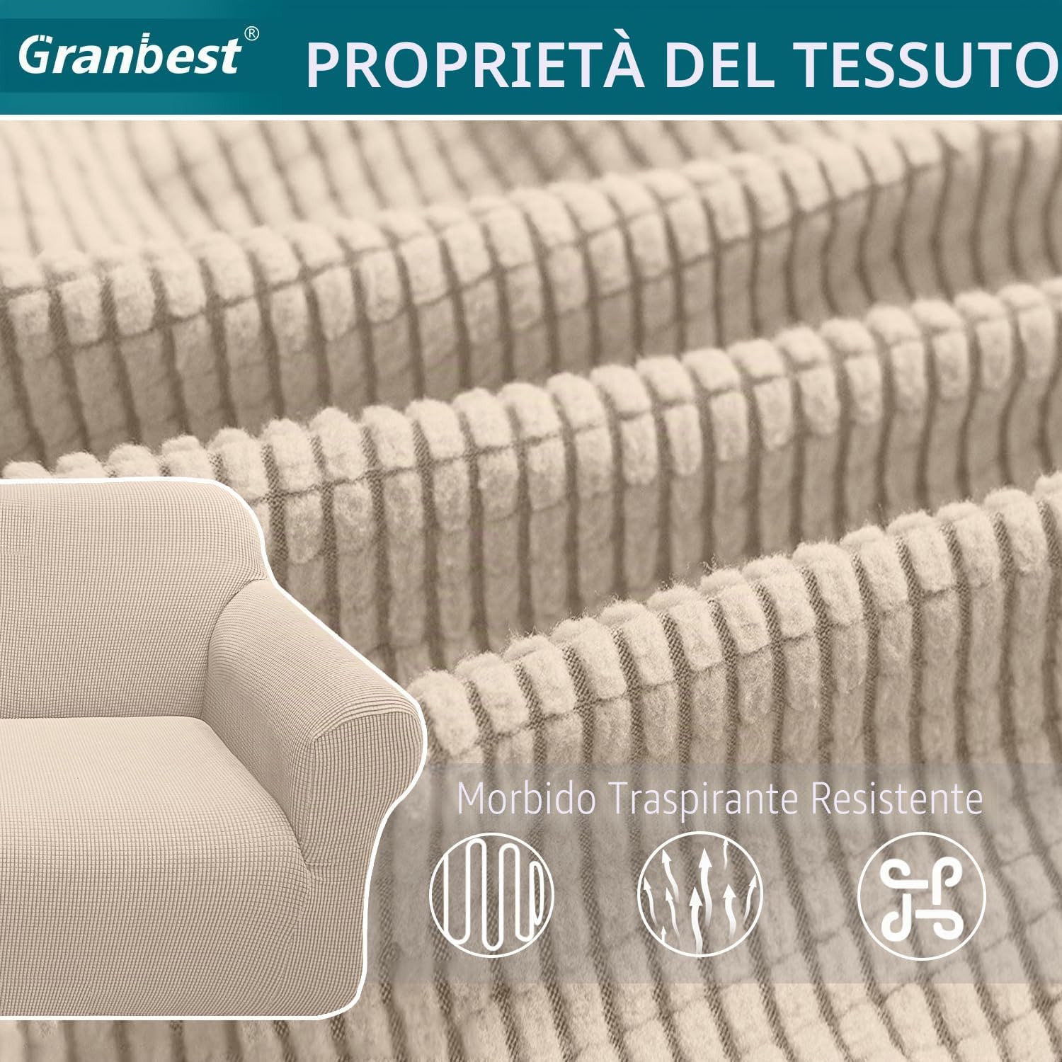 Thumbnail 3 de Granbest Copridivano Elasticizzato 3 posti Beige