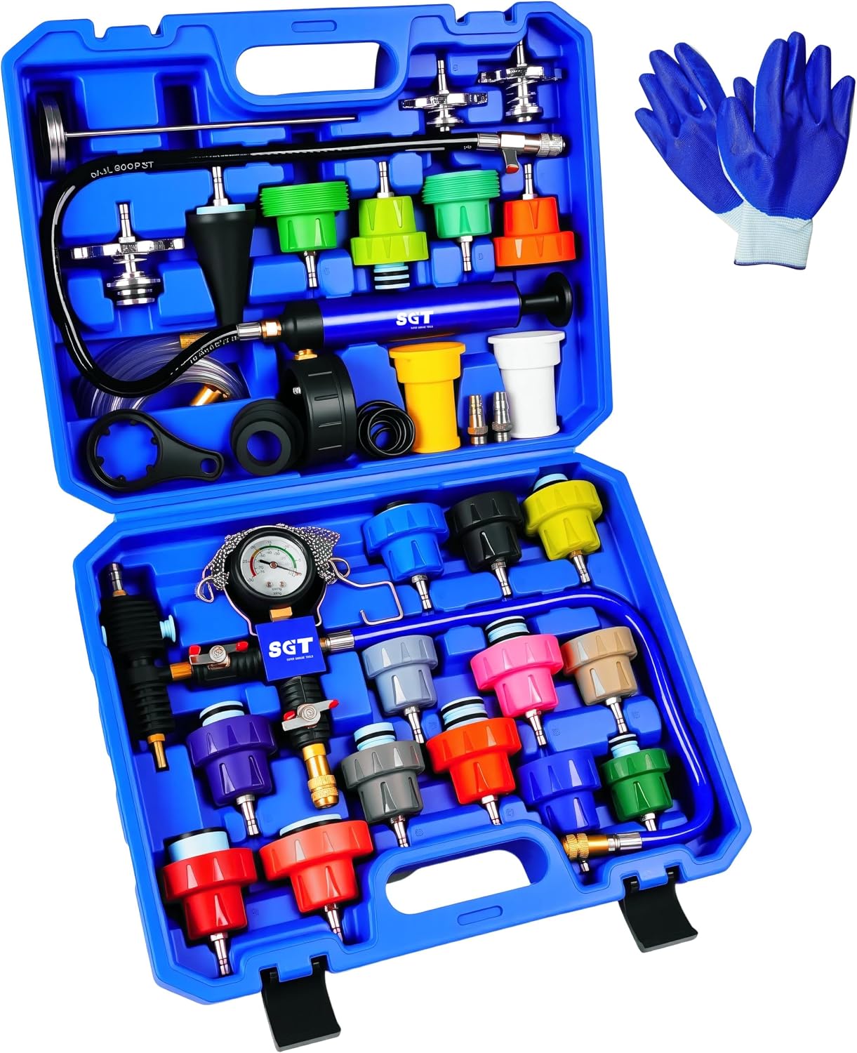 Detalle de SGT SUPER GARAGE TOOLS SGT-Q295-BLUE Coolant Pressure Tester Kit, 33-Piece