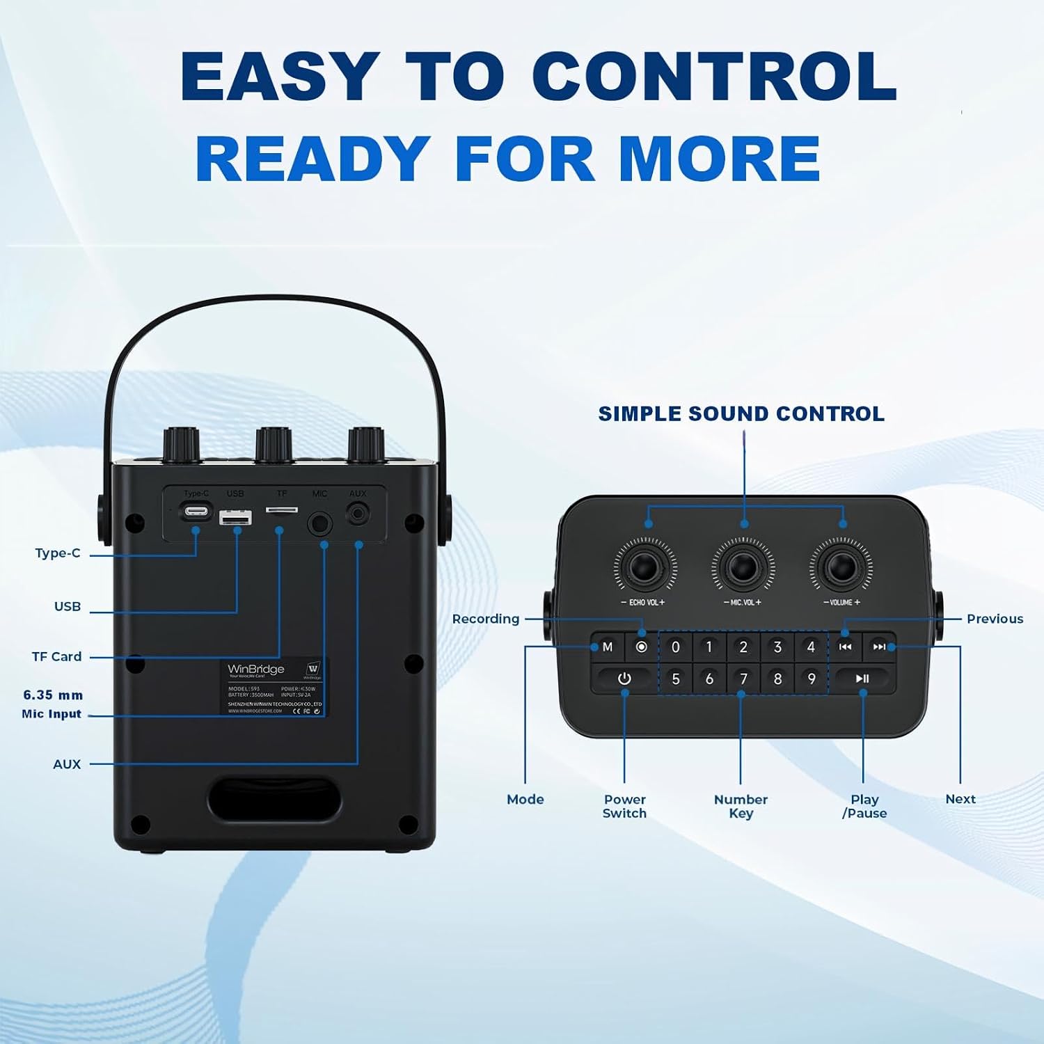 Detalle de HW HAOWORKS S93 Pro 30W Voice Amplifier with UHF Wireless Mic and Bluetooth 5.3
