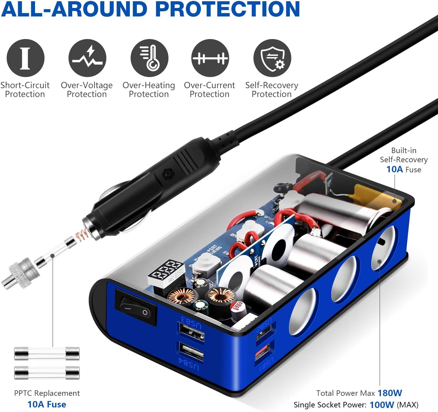Detalle 2 de OOWOLF Quick Charge 3.0 Car Power Splitter 180W