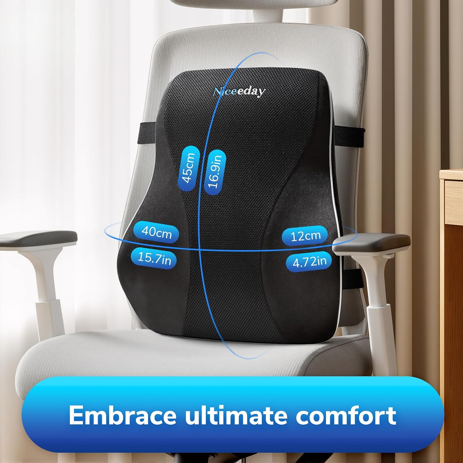 Thumbnail 6 de Niceeday Lumbar Support Pillow for Office Chair and Car – Memory Foam Back Cushion 45×40×12 cm