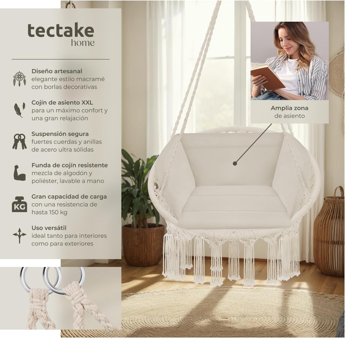 Detalle 2 de tectake® Columpio Jardín Exterior 150 kg