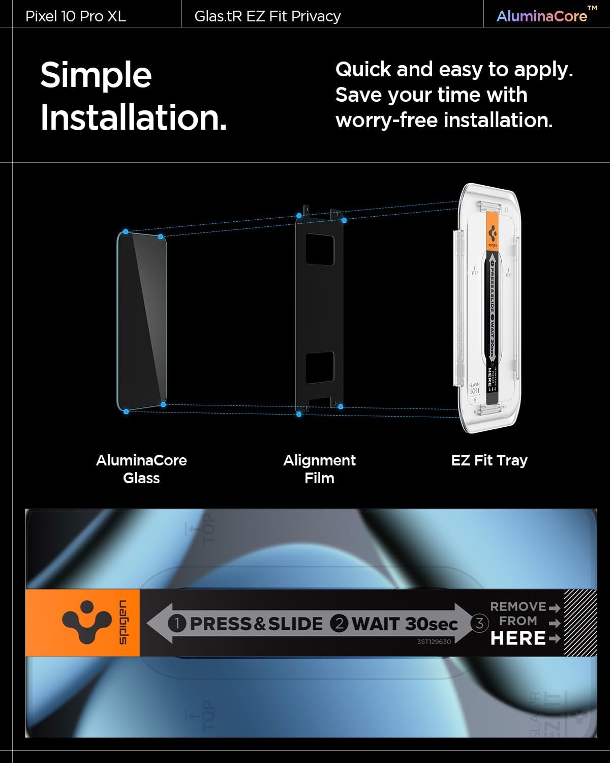 Detalle de Spigen Glas.tR EZ Fit in vetro temperato anti-spia per Google Pixel 10 Pro XL e Pixel 9 Pro XL (2 pezzi)