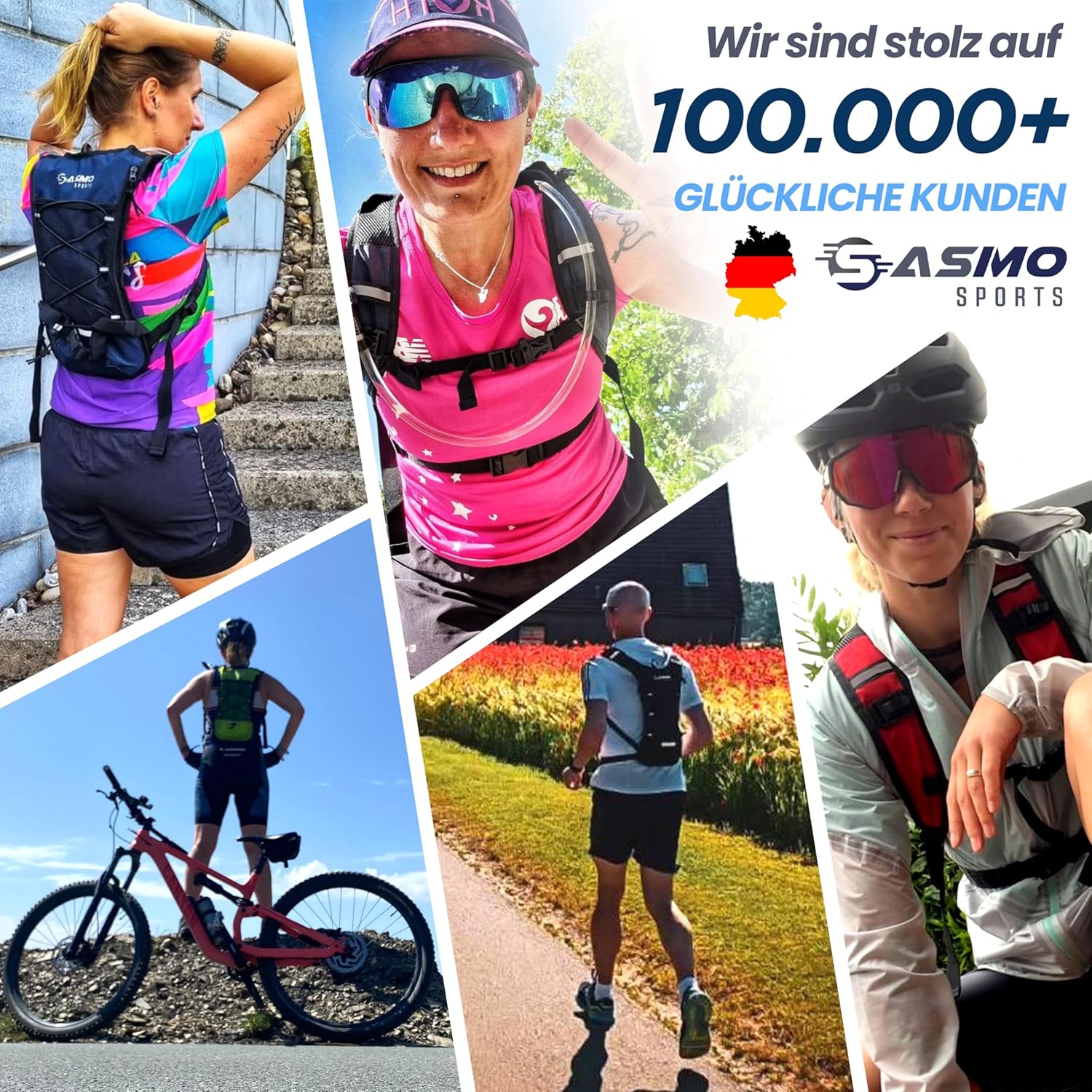 Thumbnail 5 de SASMO Trinkrucksack (Blau) mit Thermofach und Trinkblase 2 l – ultraleichter Laufrucksack für Laufen & Fahrradfahren