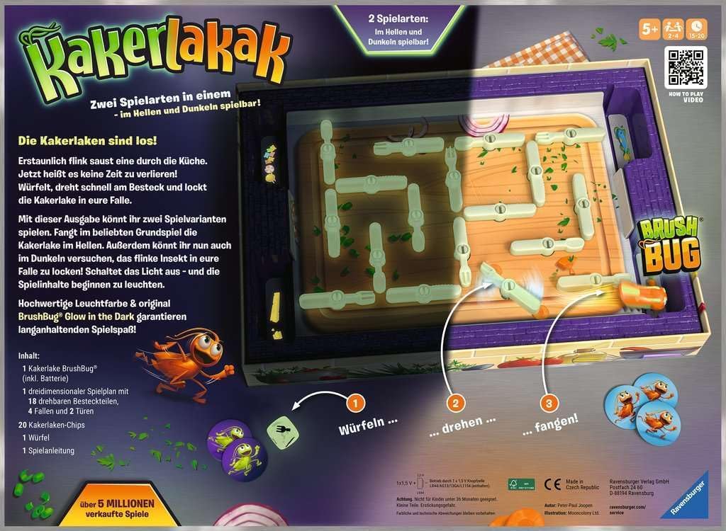 Detalle 2 de Ravensburger 24762 Cockroach Glow in The Dark – Jeu d’action lumineux pour 2 à 4 joueurs