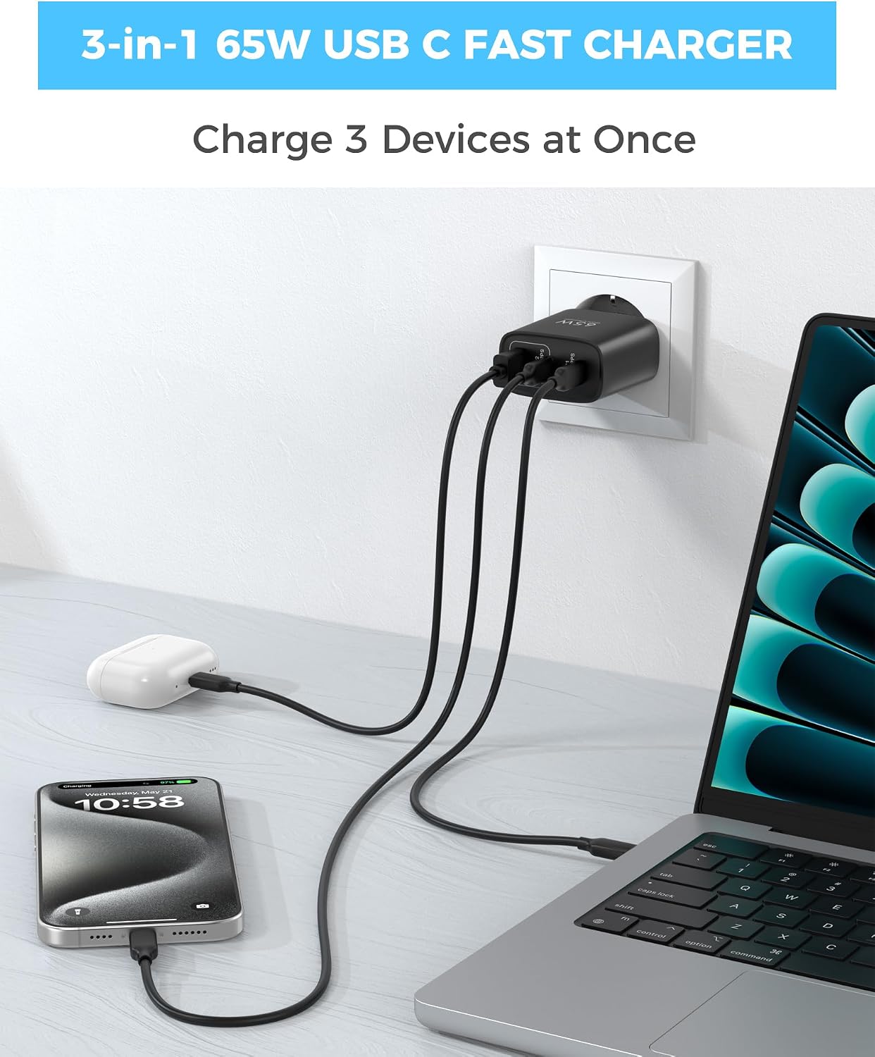 Detalle de TOPADRE USB C Ladegerät 65 W 2er-Pack