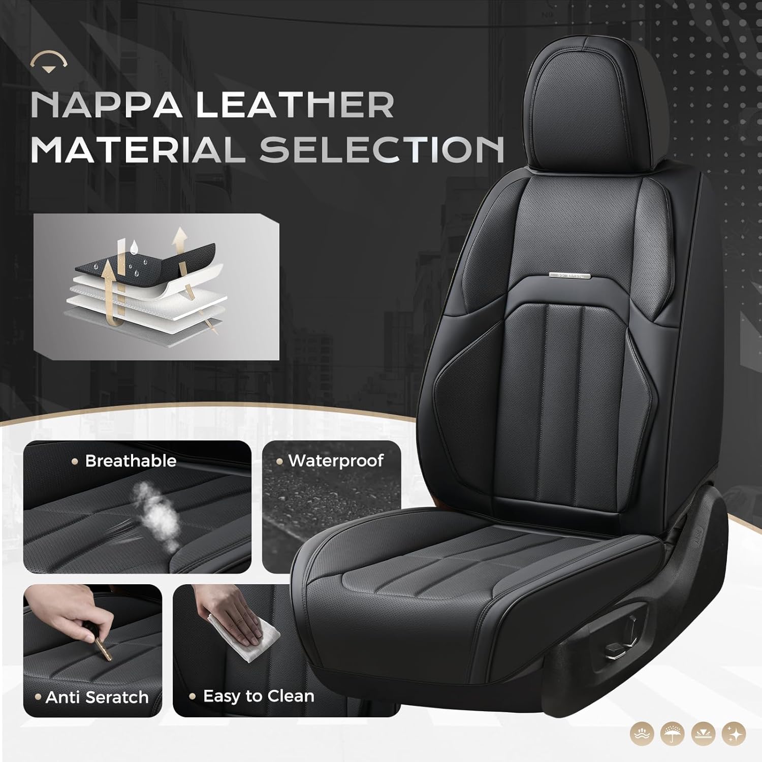 Thumbnail 1 de Coverado Car Seat Cover: Premium Nappa Leather Universal Full-Seat Protection
