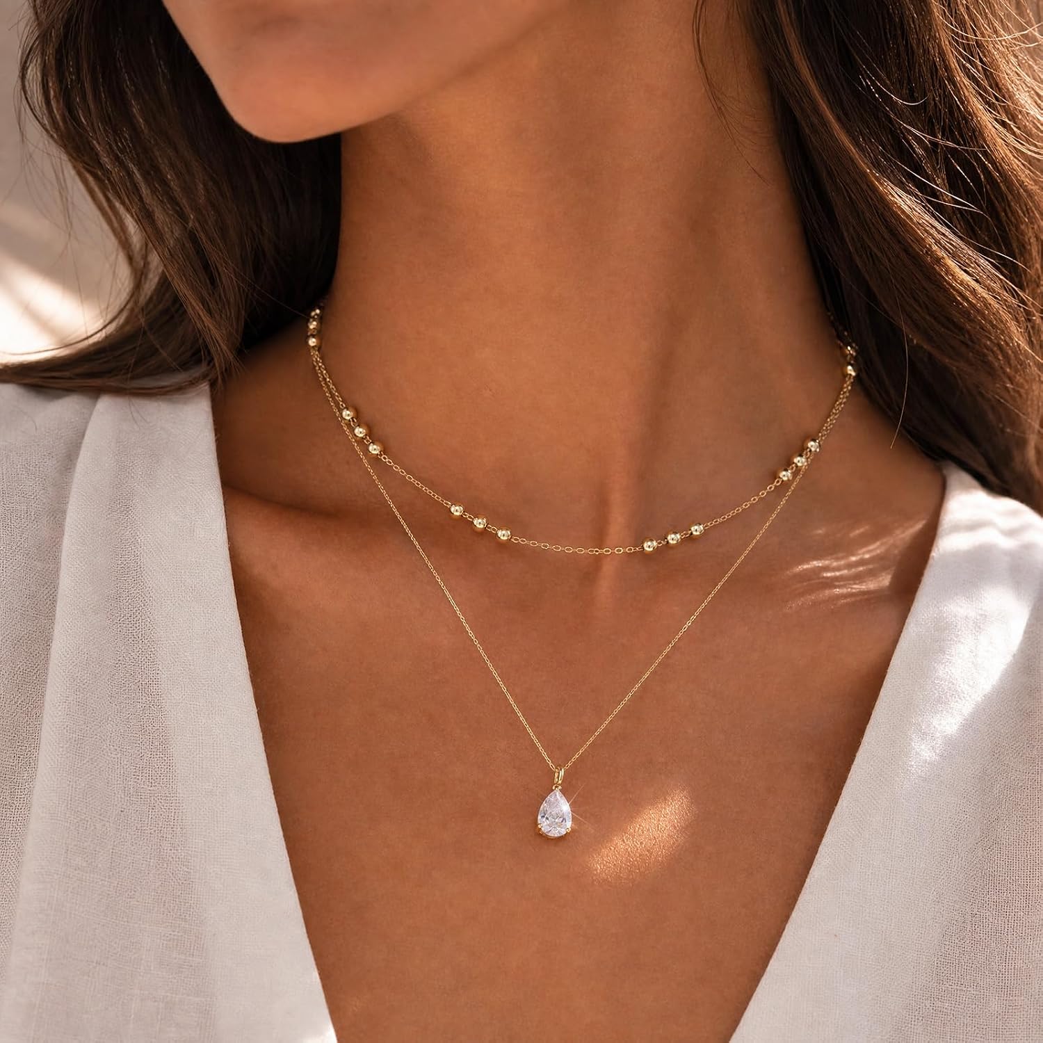 Detalle de Sylune Layered Necklace with Cubic Zirconia