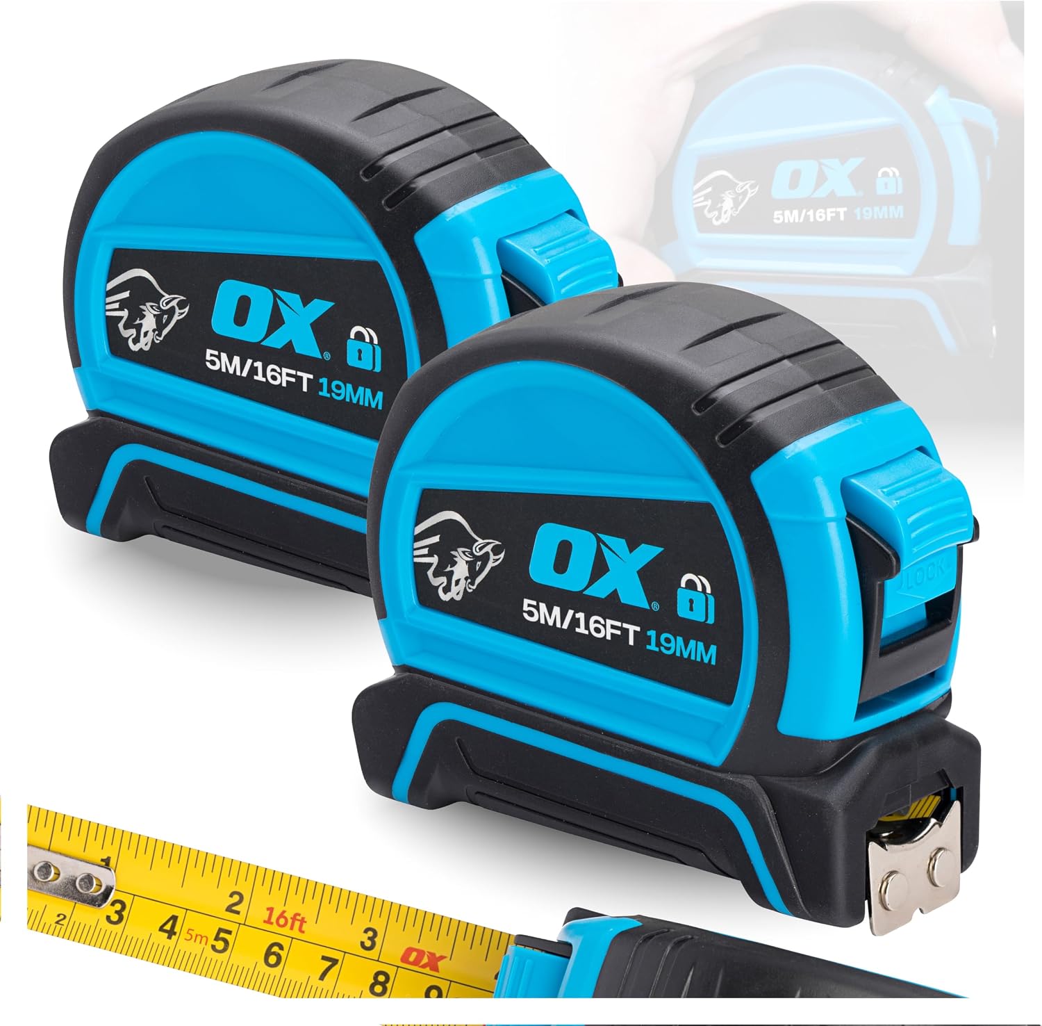 Detalle de OX Pro Dual Auto Lock Tape Measure Twin Pack – 5m with Magnetic End Hook