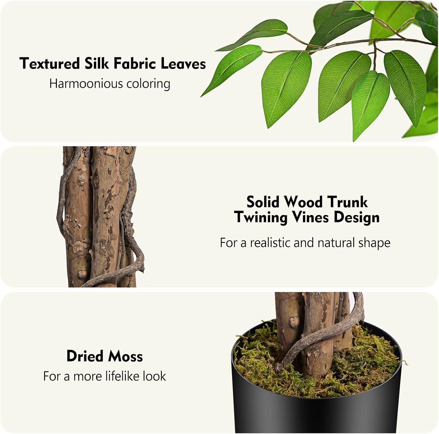 Detalle 2 de Keeplush RSCZ3-180 Artificial Ficus Tree, 74-Inch with Curved Trunks