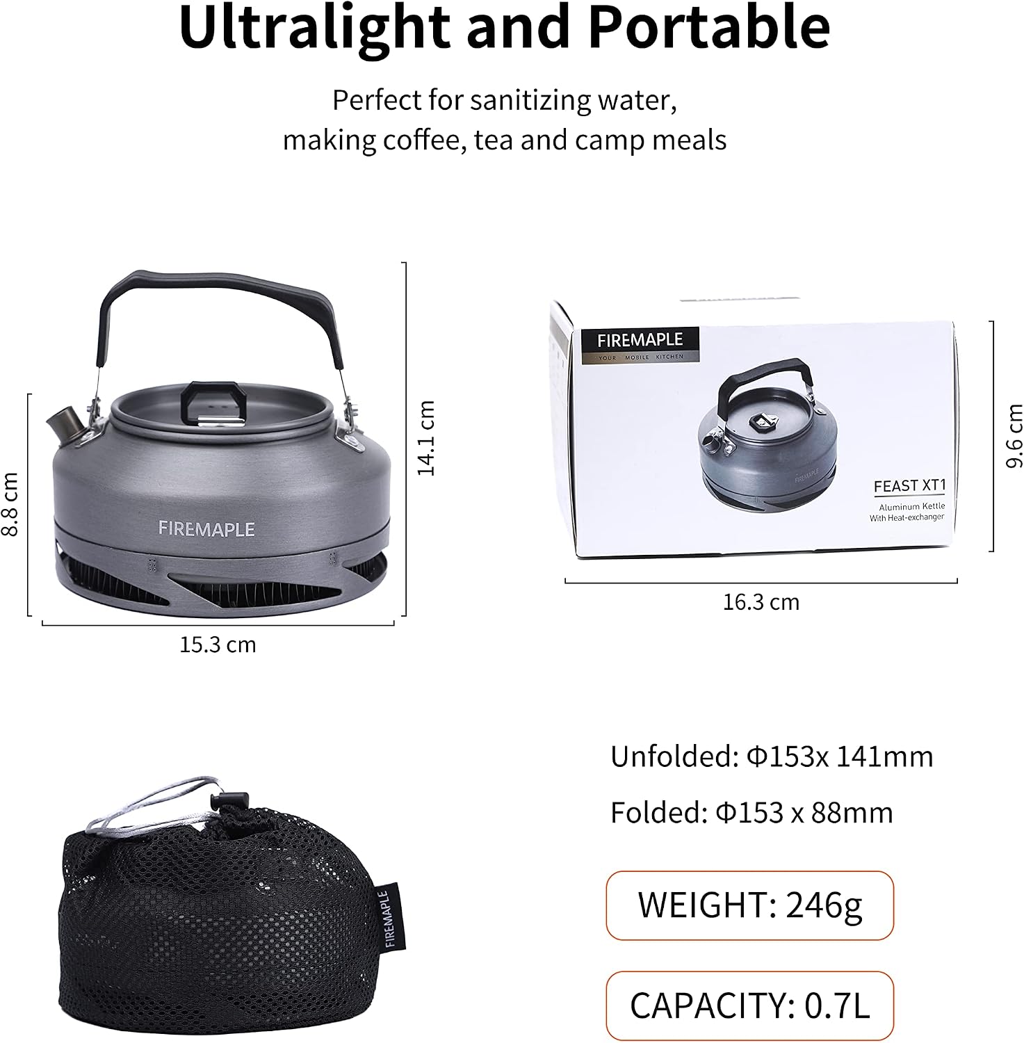 Detalle de Fire-Maple FMC-XT1 Camping Tea Kettle with Mesh Bag: 0.7L Lightweight Aluminium Boiler