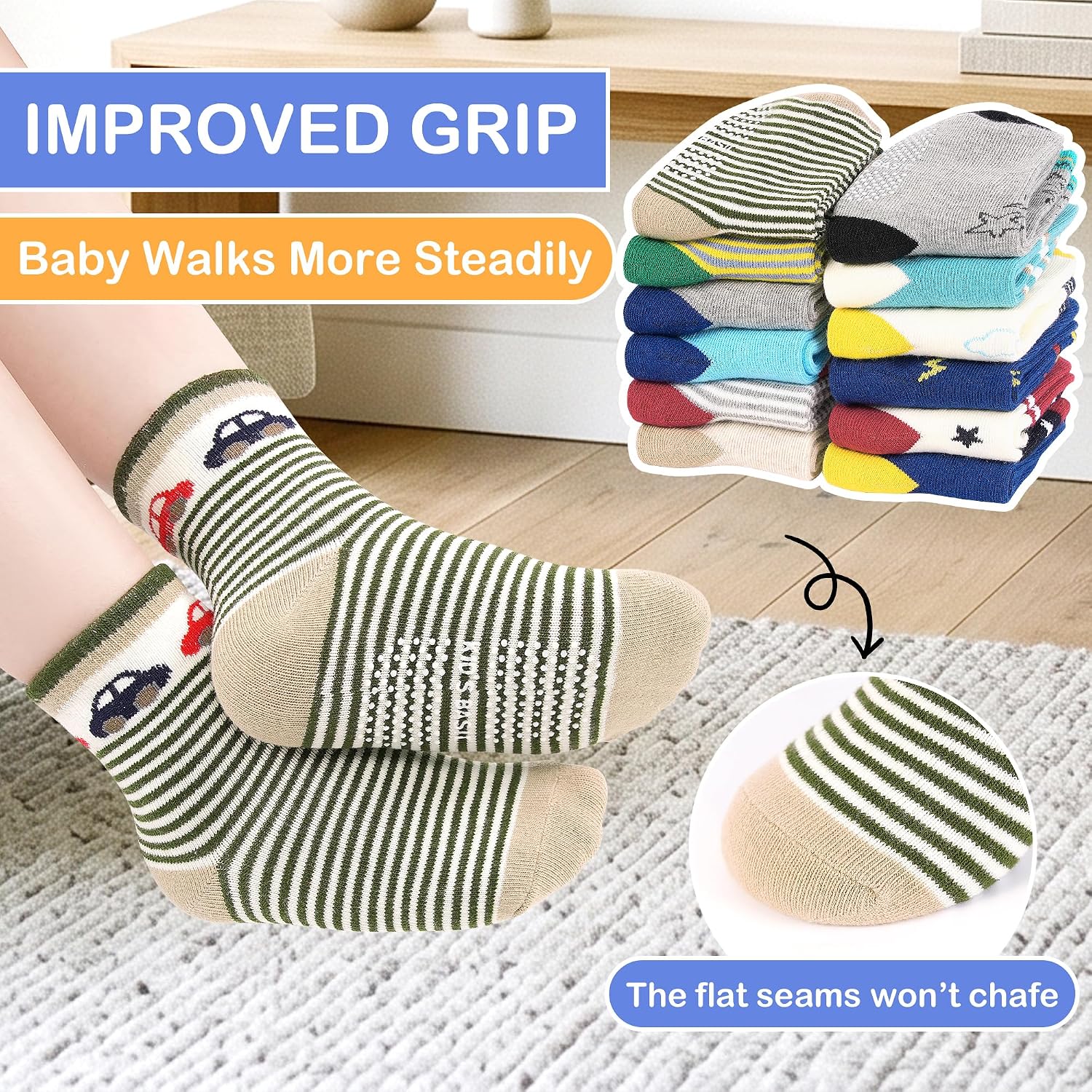 Thumbnail 2 de HYCLES Baby Grip Socks 12 Pairs – Non-Slip Anti-Skid Socks for 0–7 Years