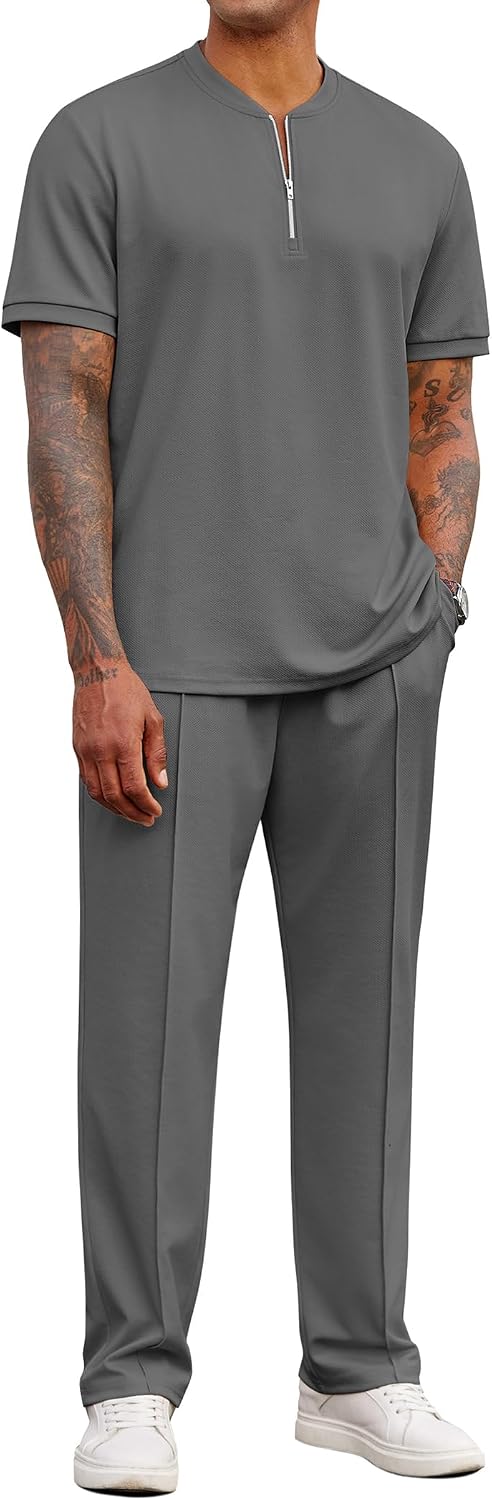 Detalle de COOFANDY Men's Two-Piece Tracksuit, Quarter-Zip