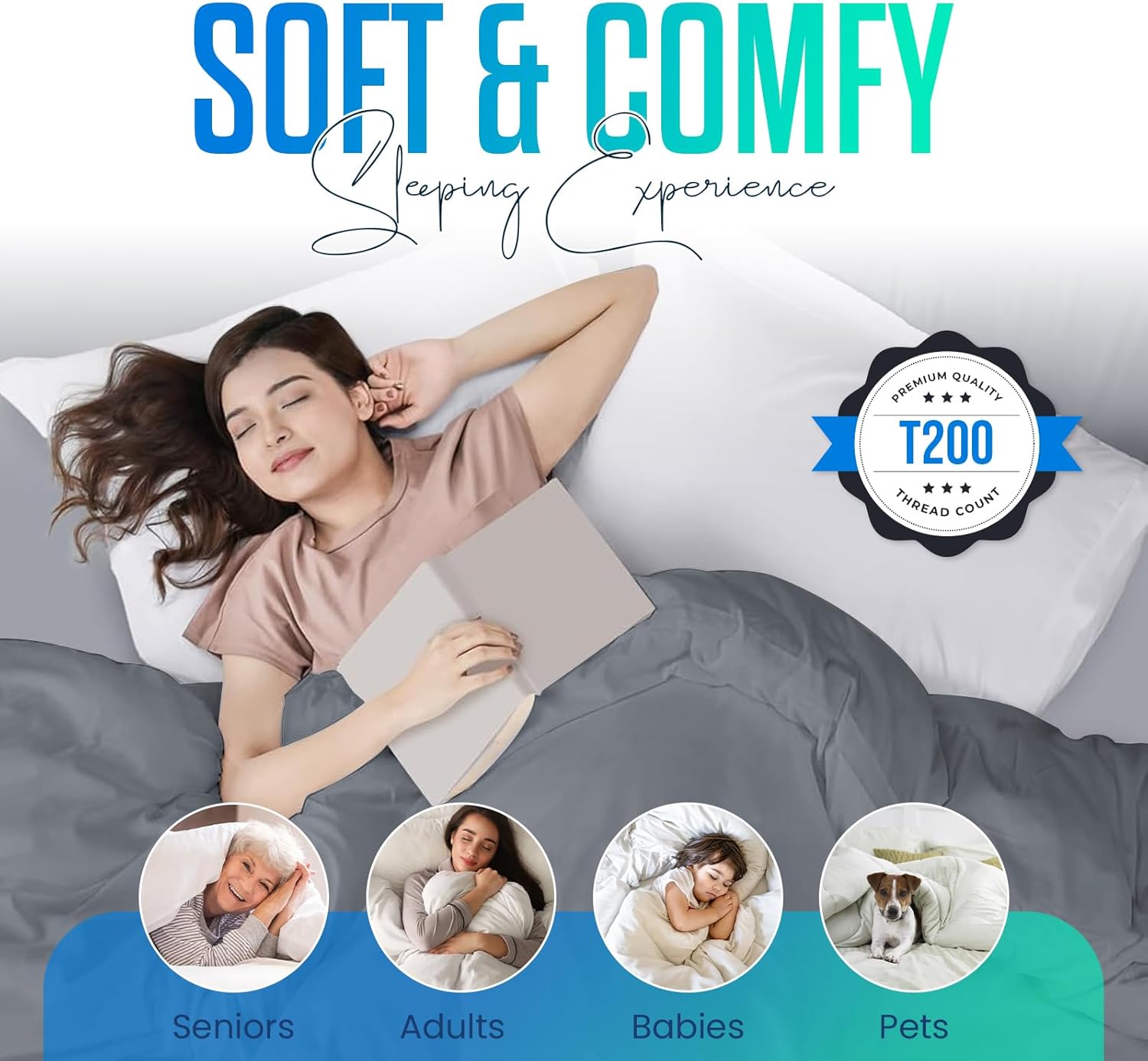 Thumbnail 4 de Linens World 200 Thread Count Egyptian Cotton Duvet Cover Set (Grey, Single) – Practical Comfort with Easy Maintenance