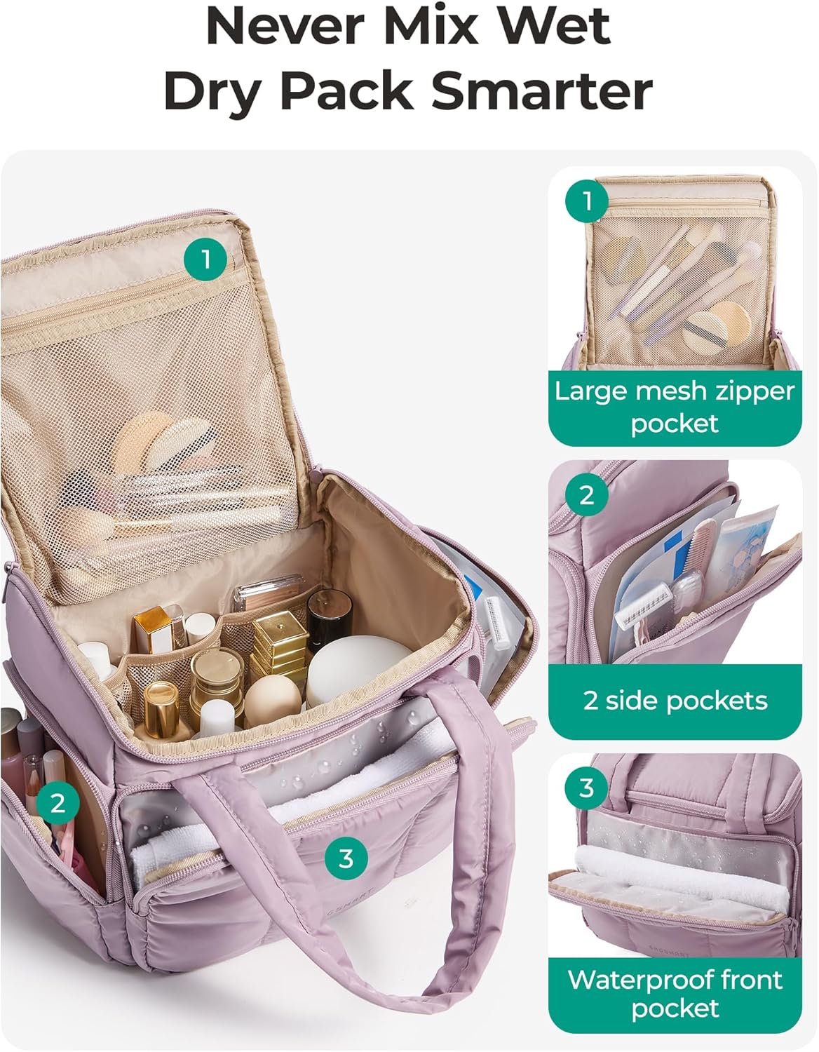 Detalle de BAGSMART Toiletry Bag for Women with Dual-Padded Handles (Camel) – Lightweight, Puffy Organizer for Makeup & Travel Essentials