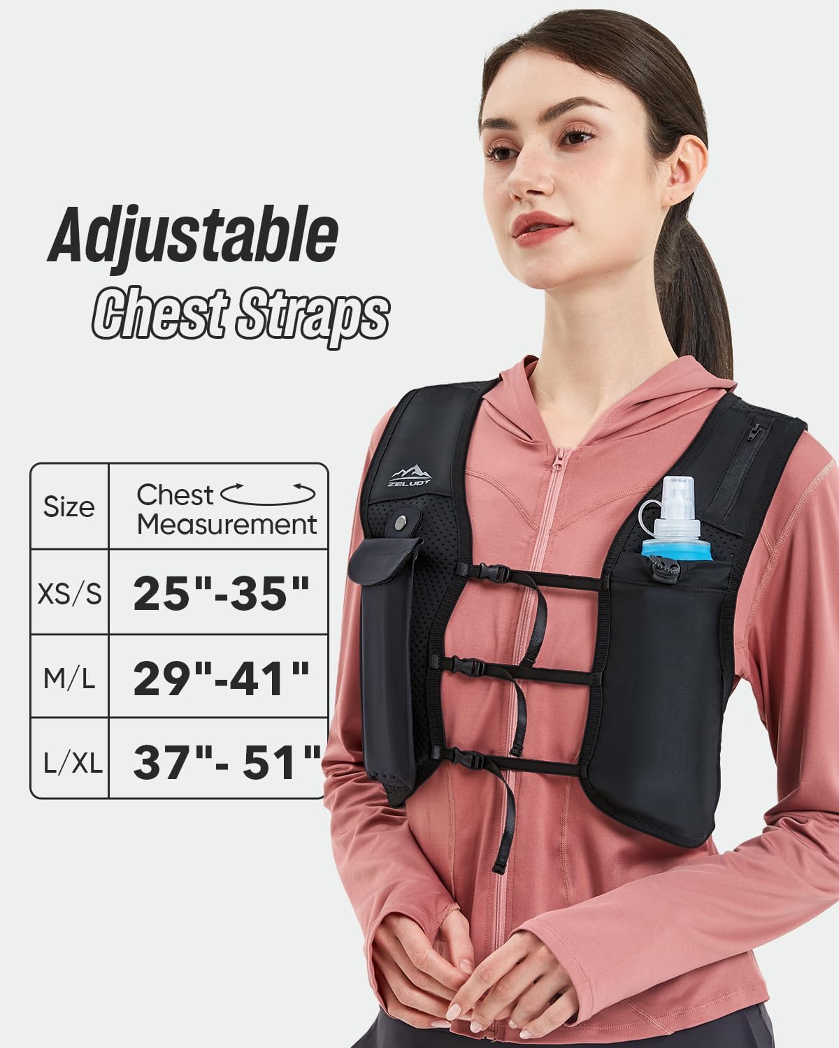 Detalle de Zelvot Running Vest for Women and Men with 500ml Soft Flask
