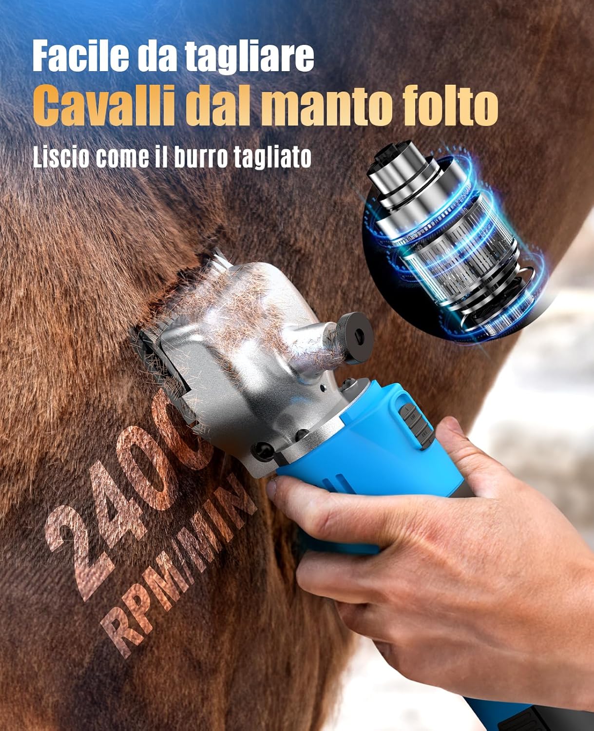 Thumbnail 2 de Oneisall Tosatrice per cavalli – Profi wireless a 2 batterie, lama dura in acciaio e motore potente