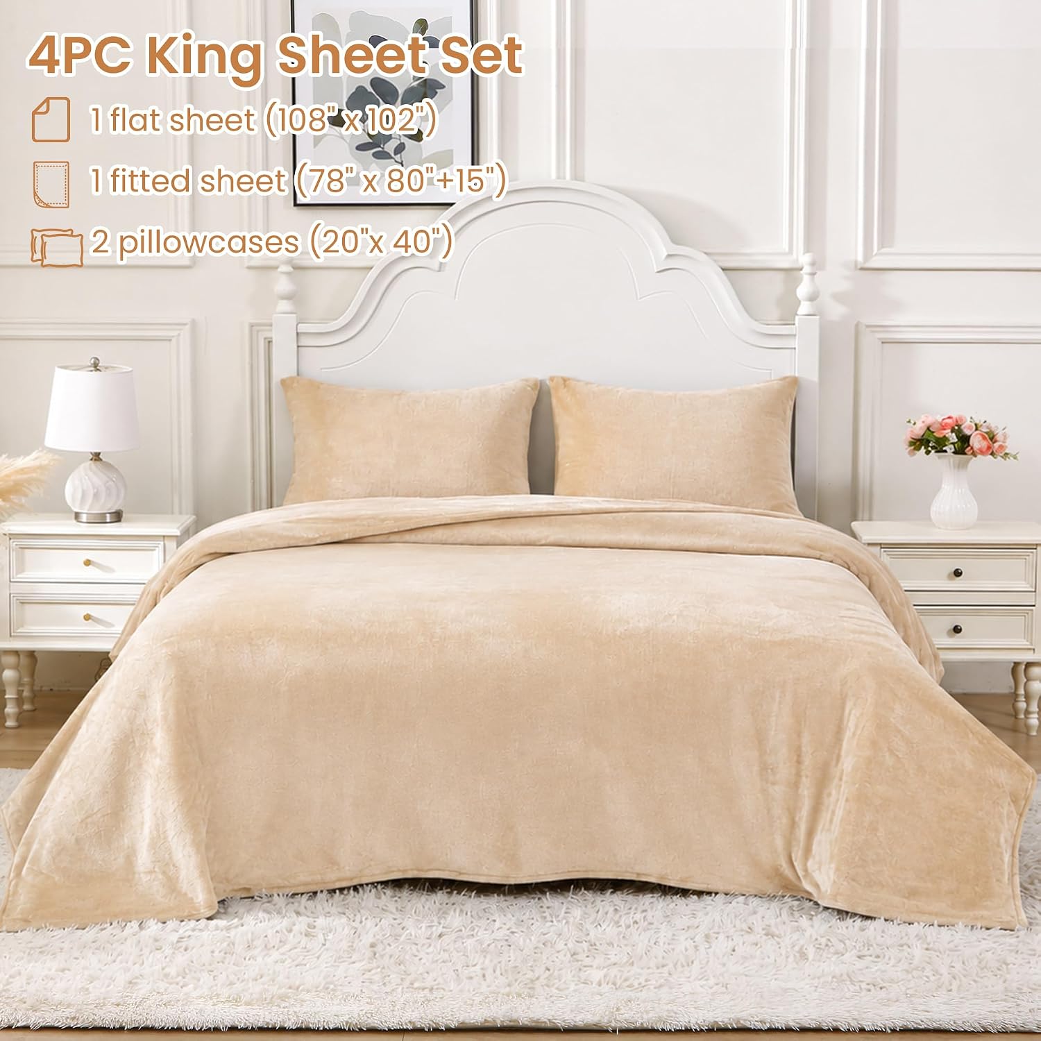 Thumbnail 6 de Viviland VSHTSANDK King Fleece Sheet Set, 200 GSM, 15-Inch Deep Pocket