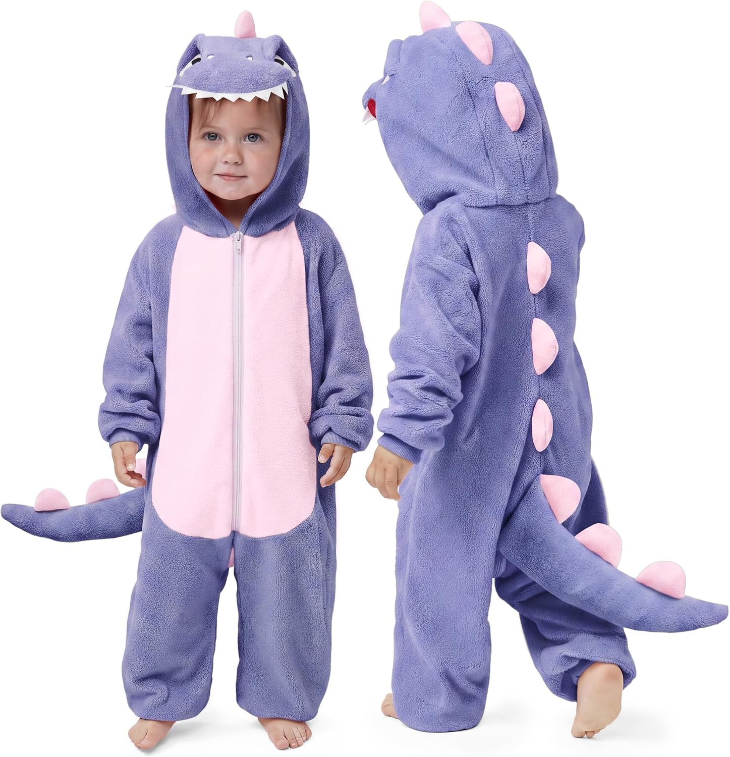 Detalle de Spooktacular Creations Baby Dinosaur Costume, Pink Hooded Zipper Jumpsuit