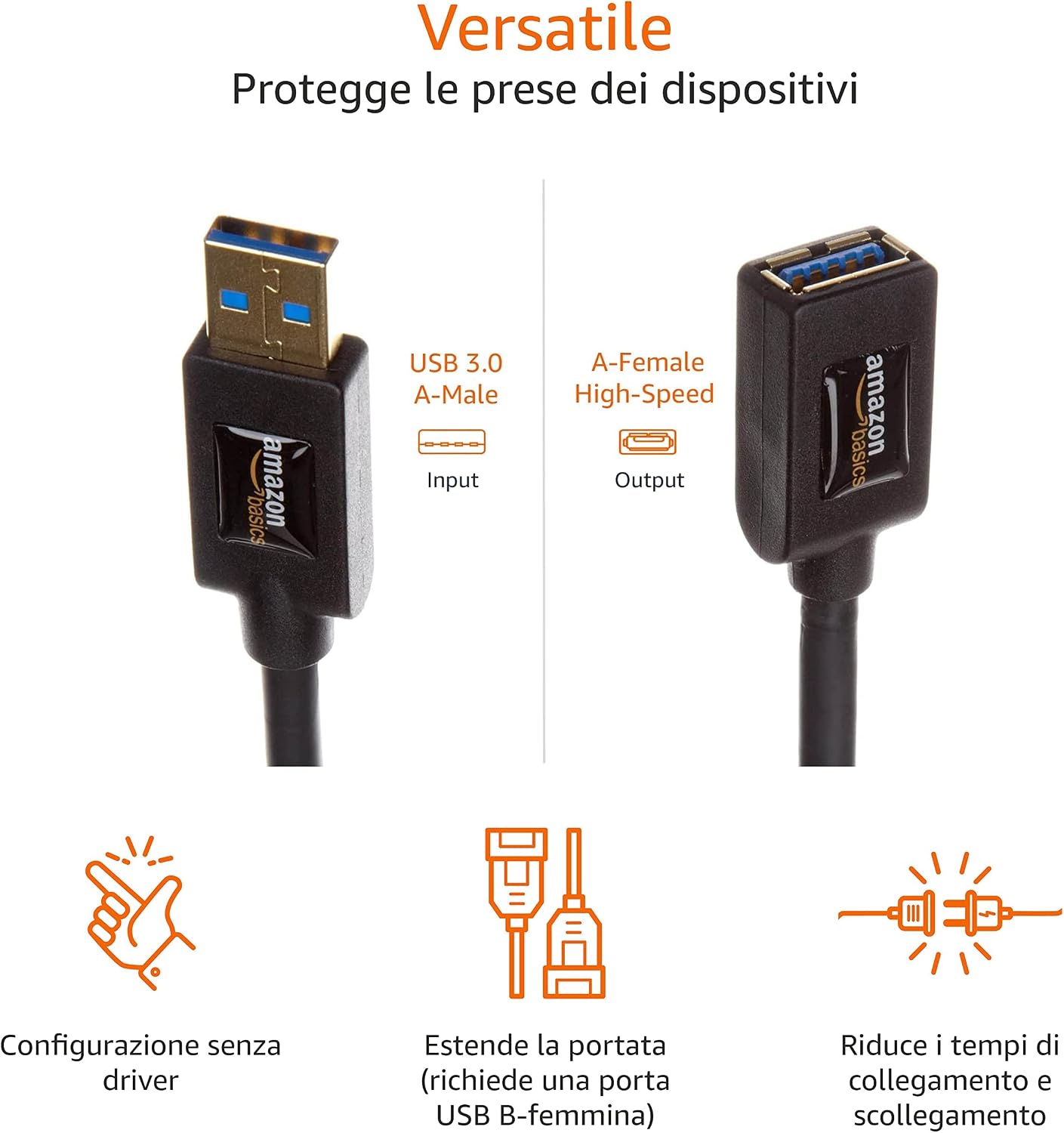 Detalle 2 de Amazon Basics prolunga USB-A 3.0 maschio-femmina A (3 m) per PC, nero
