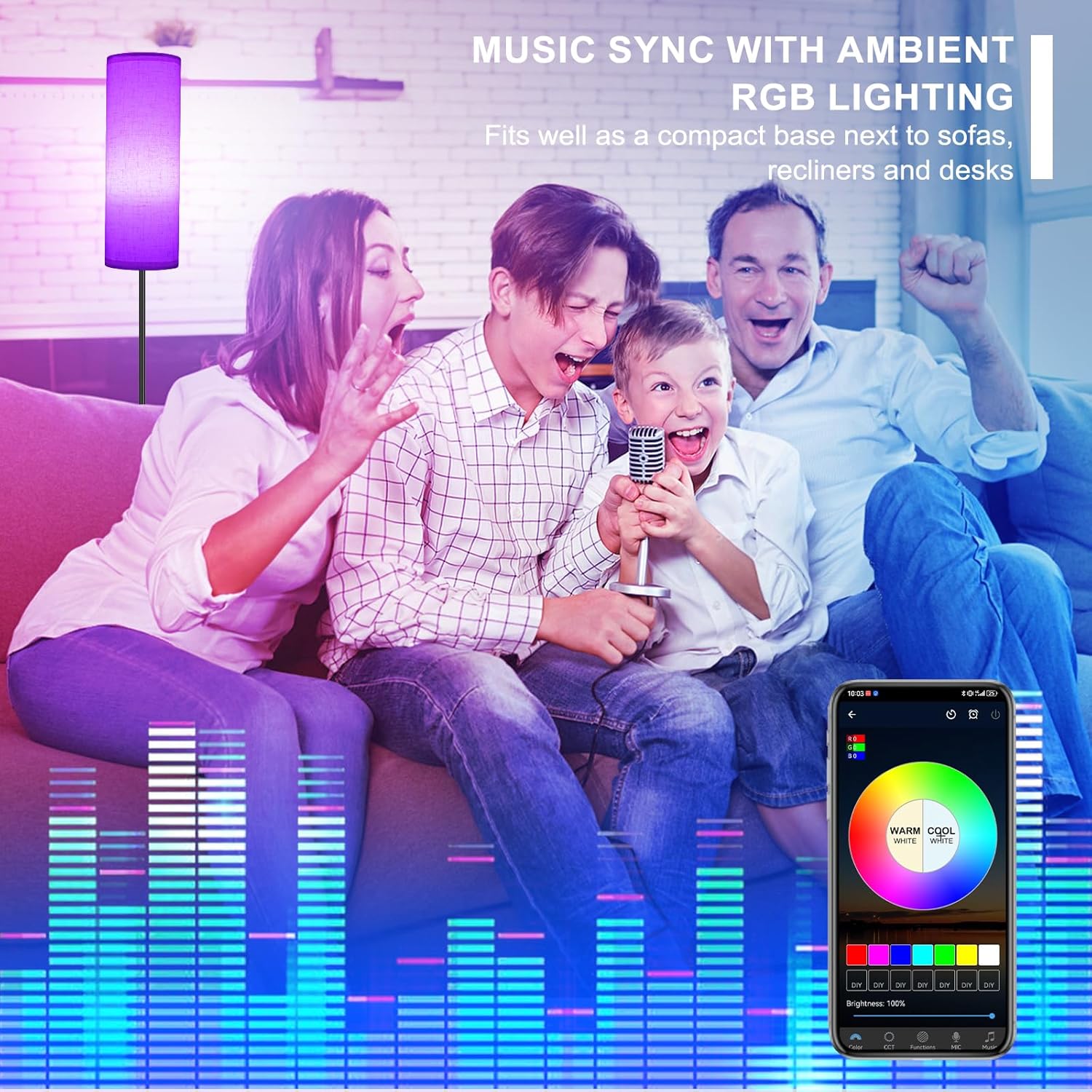 Thumbnail 4 de Frideko Floor Lamp with RGB Smart LED Bulb, Remote, Foot Switch & Timer (Beige shade)