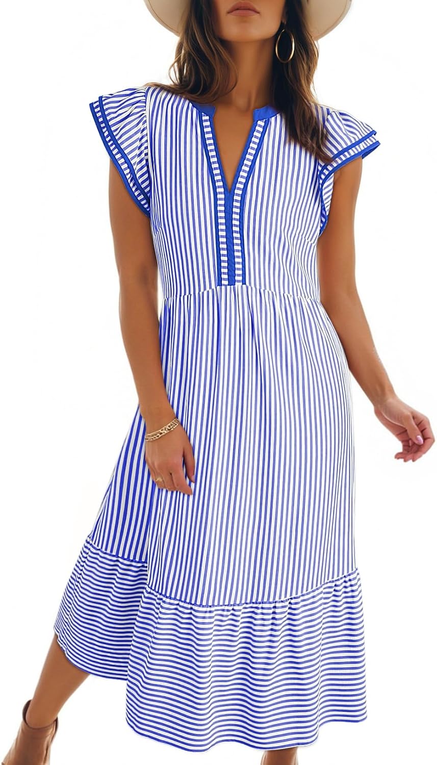 Detalle de Dokotoo Women's Dresses 2026 Summer V-Neck Ruffle Dress with Pockets