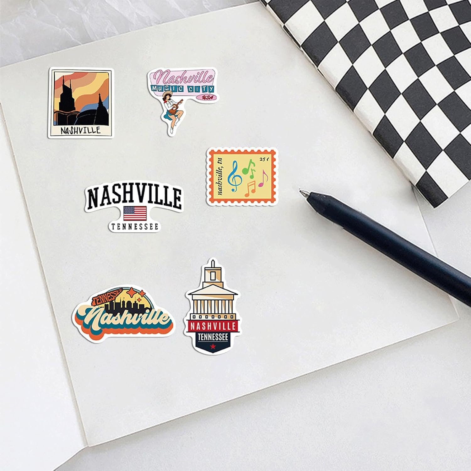 Detalle de Tufeifrank Nashville Tennessee Vinyl Stickers, 50-Piece Waterproof Set