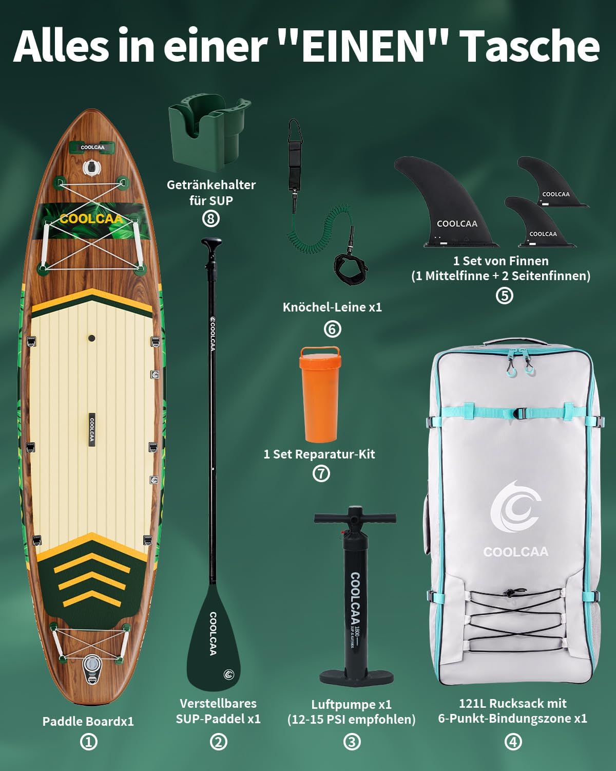 Detalle de COOLCAA SUP Board, 355 cm – Extra Großes, aufblasbares Stand Up Paddleboard mit 86 cm Breite und 210 kg Traglast