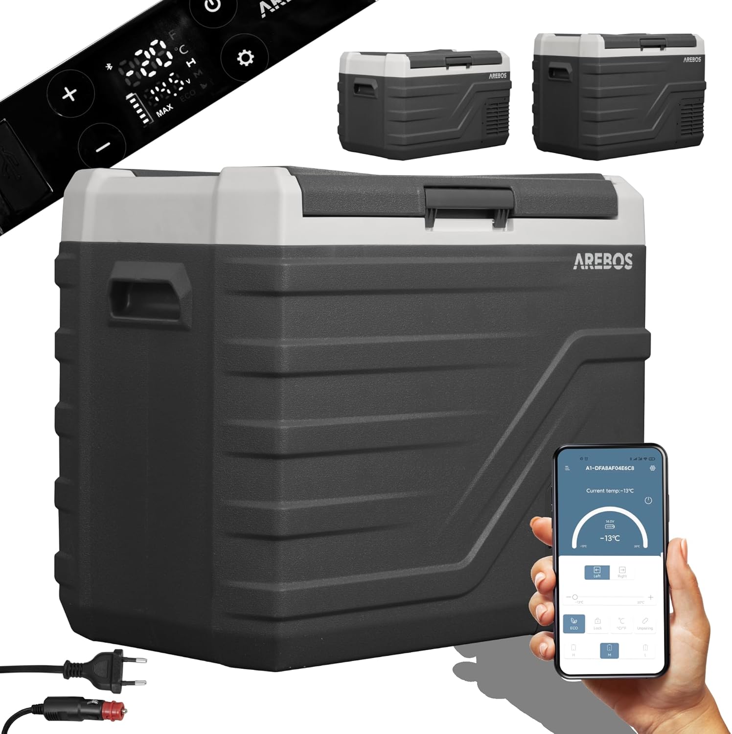 Detalle de Arebos Kompressor Kühlbox 43 Liter – Mobile Gefrierbox mit APP, USB-Ladeanschluss und Smart-Steuerung