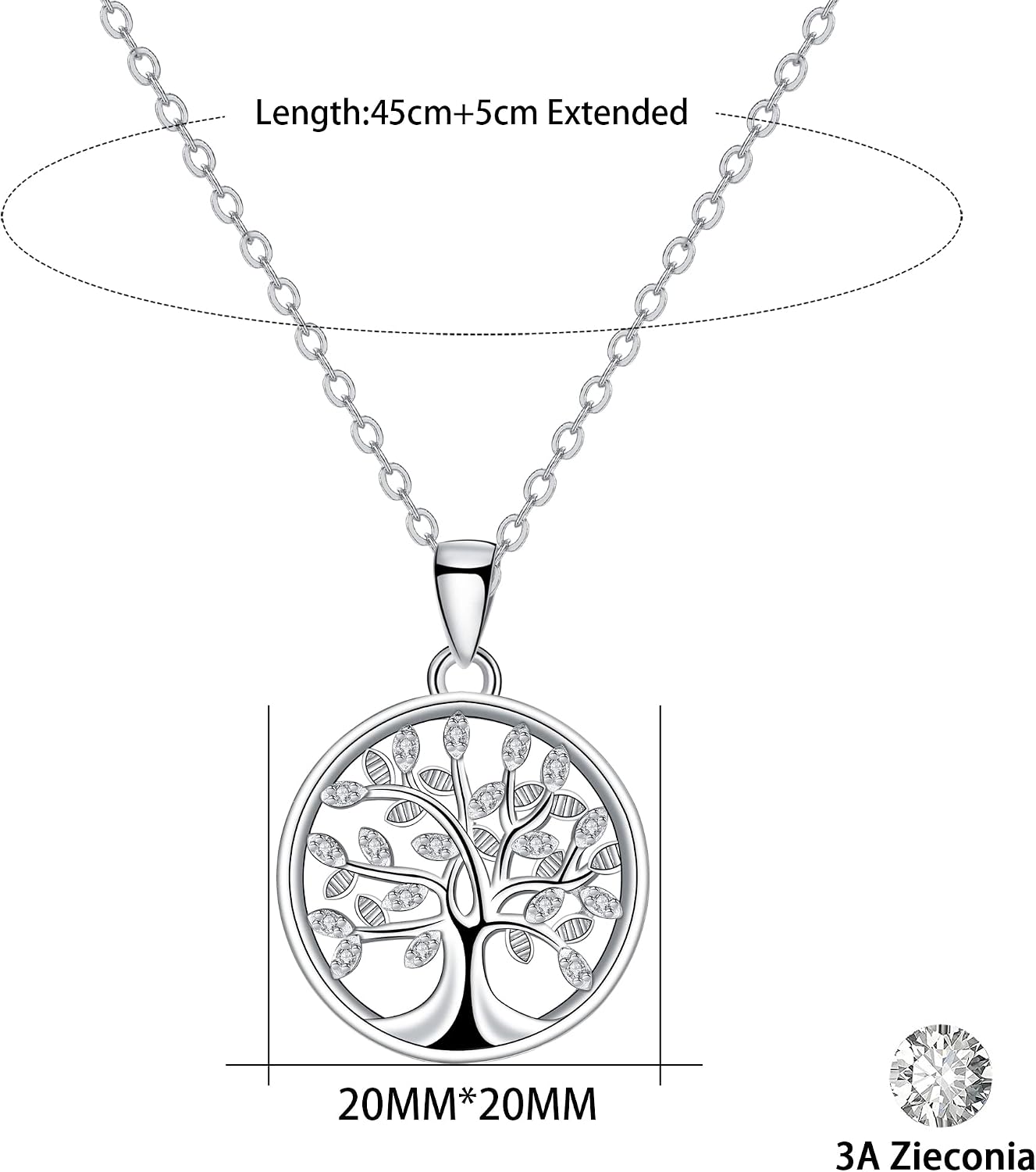 Detalle de J.MUEN Lebensbaum Halskette für Damen – 925 Sterling Silber, Lebensbaum-Anhänger