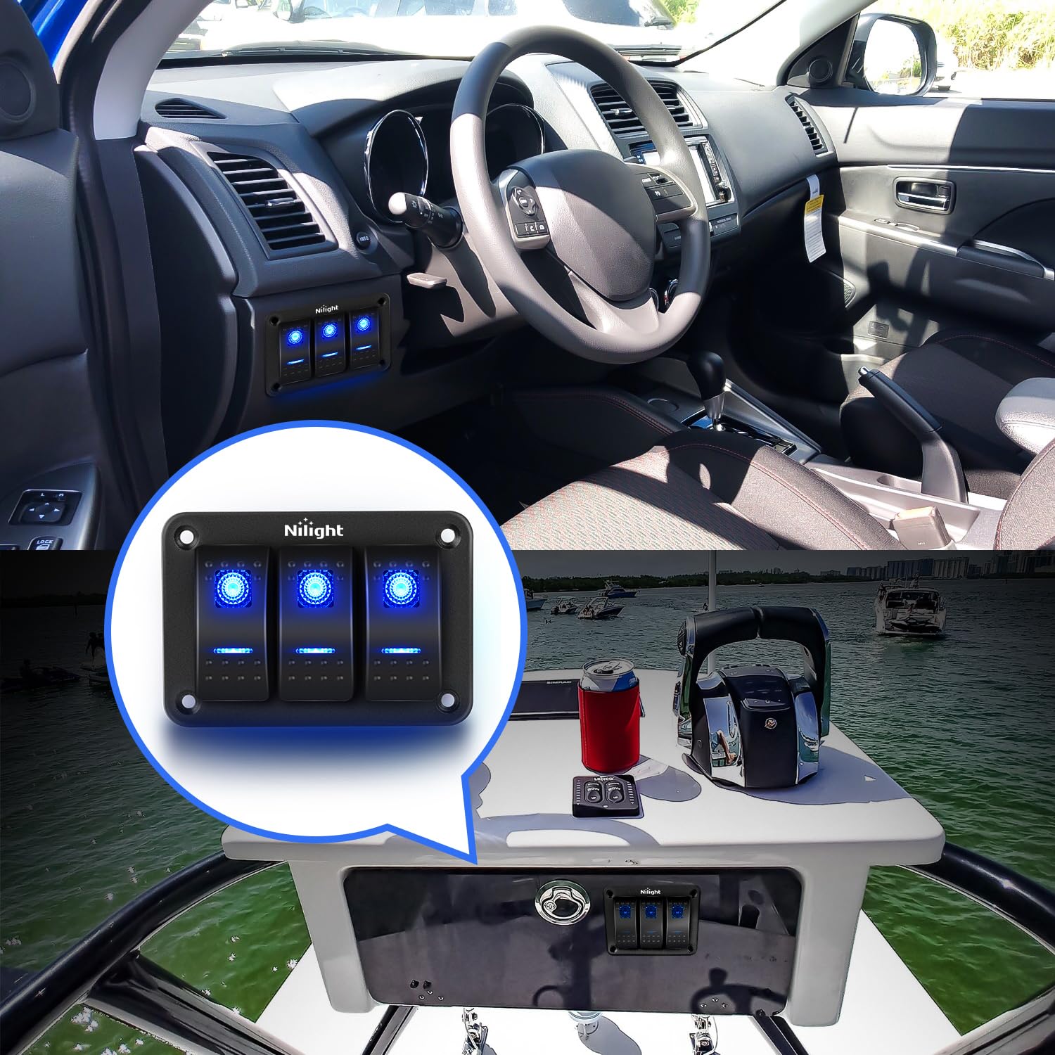 Thumbnail 3 de Nilight 90017C 3-Gang Aluminum Toggle Switch Panel