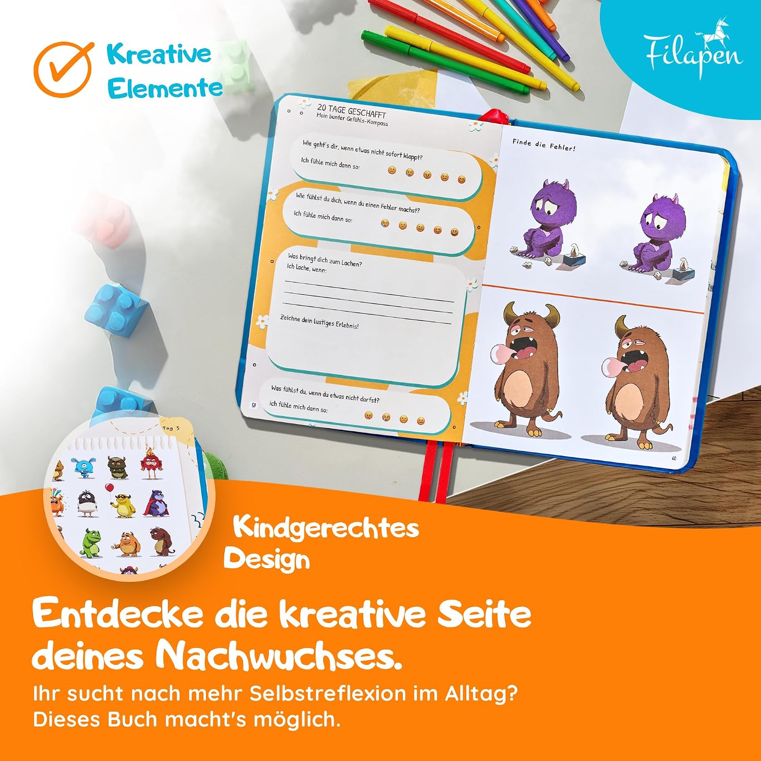 Detalle 2 de Filapen Gefühlstagebuch 100 Tage — Kinder-Tagebuch 📘