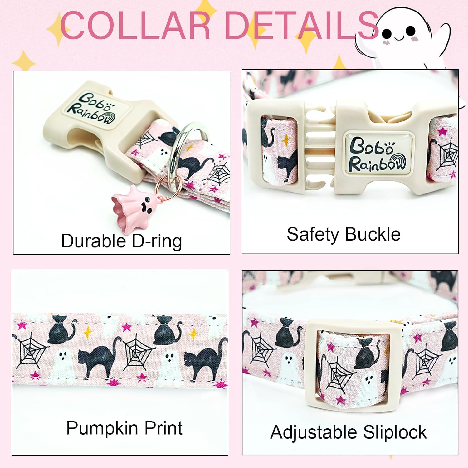 Detalle 2 de Bobo Rainbow Halloween Dog Collar, Cotton