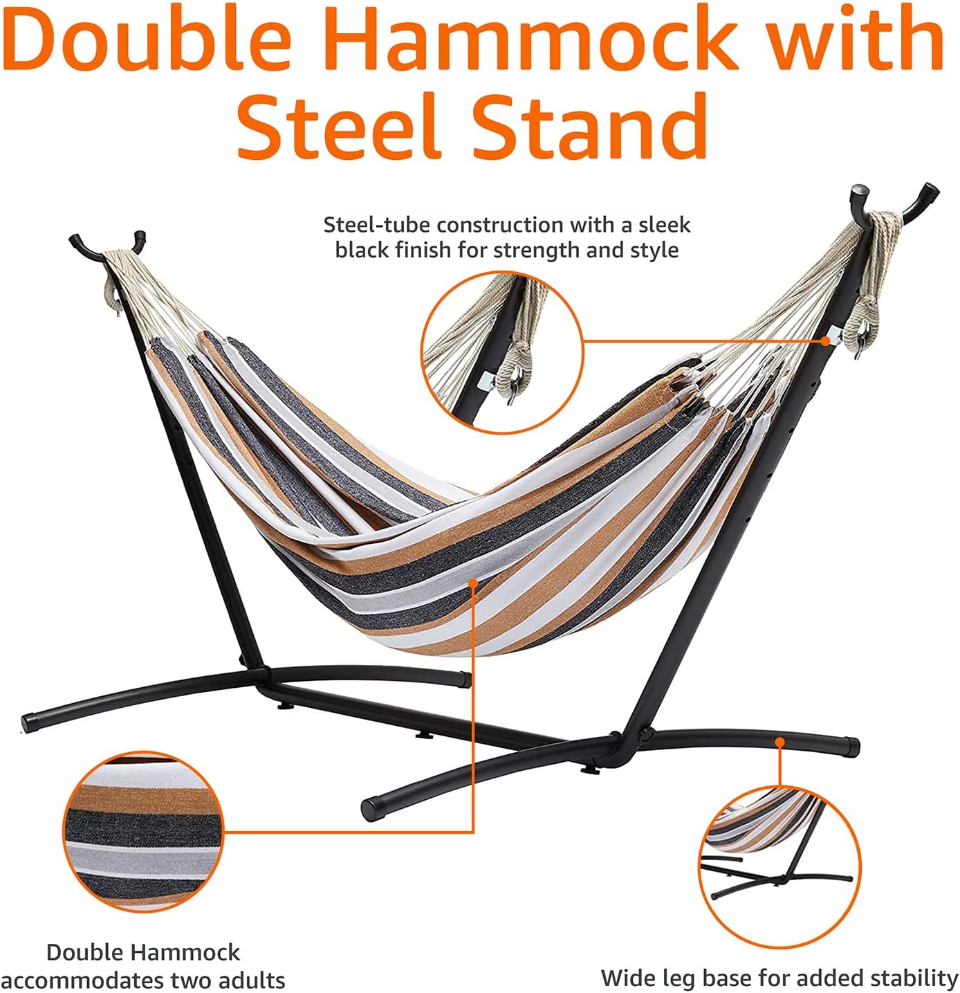 Detalle de Amazon Basics fabric hammock with stand (multi colour) – with compact steel support