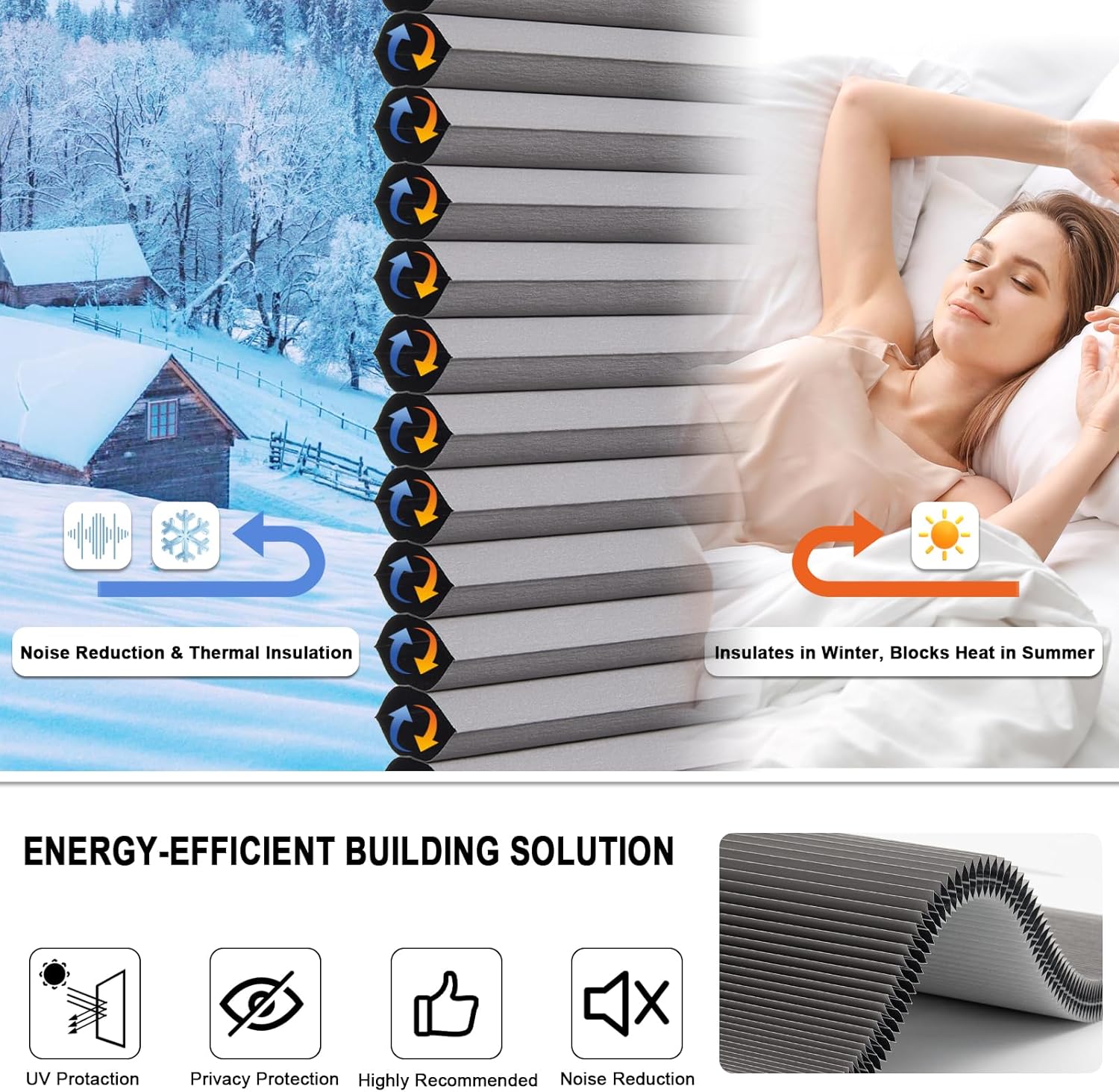 Thumbnail 3 de Tonature No Drill Cellular Shades for Indoor Windows, 28 1/2" W x 80" H, Grey