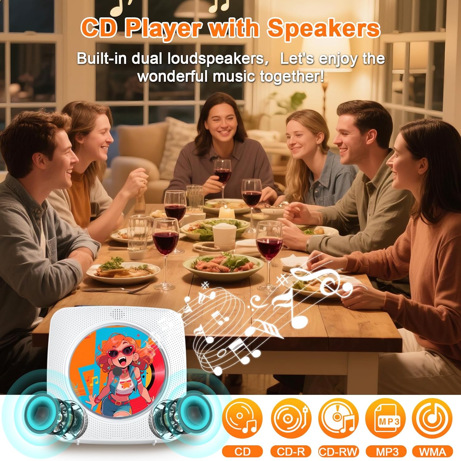 Detalle de Gueray portable Bluetooth CD player with rechargeable battery, FM radio, USB & AUX