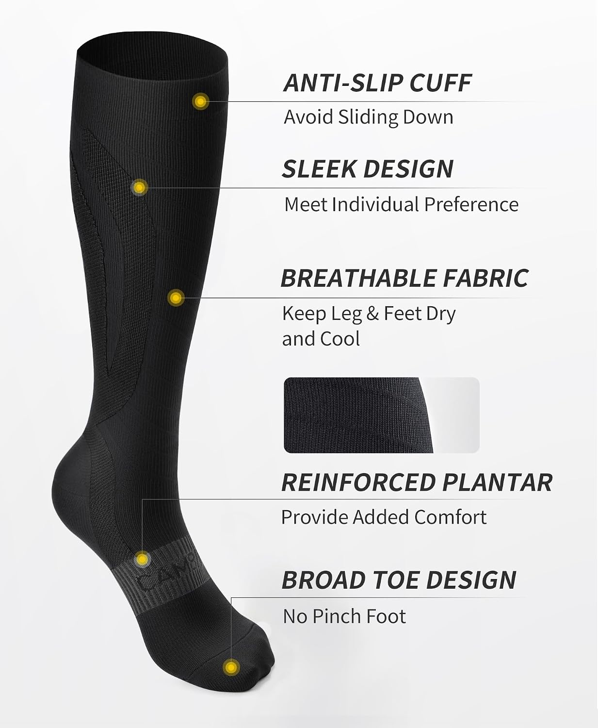Detalle de CAMBIVO CS11 Compression Socks, 20–30 mmHg Knee-High, 3 Pairs