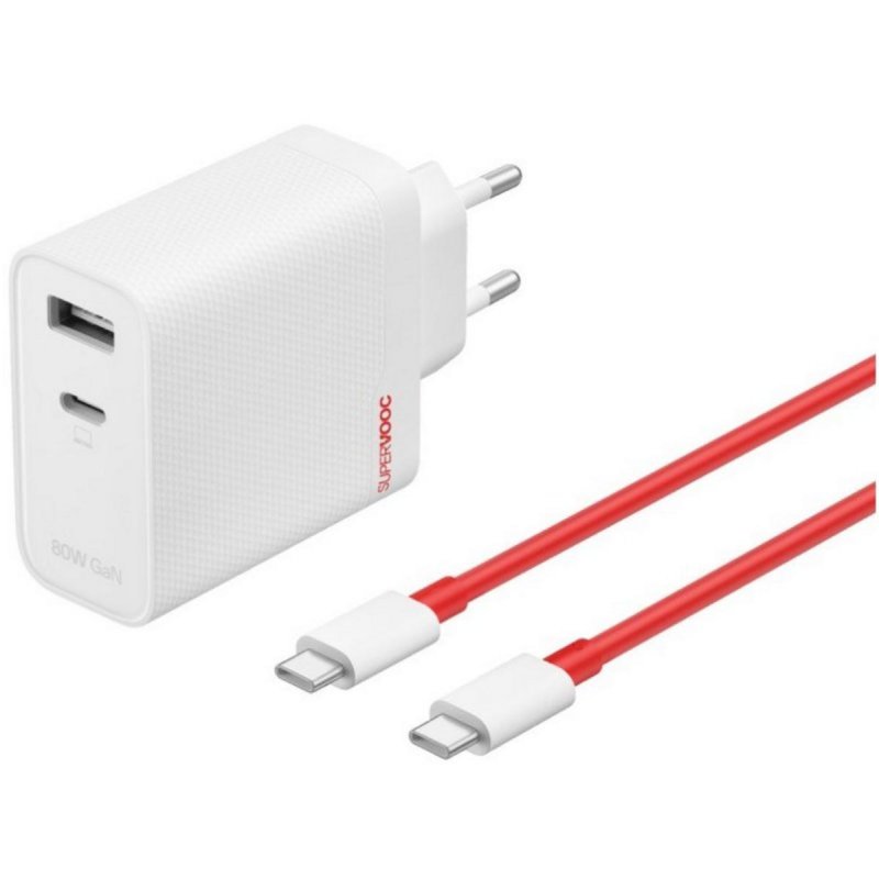 Detalle de OnePlus GaN 80W: cargador doble USB-C/USB-A para uso intensivo y compacto
