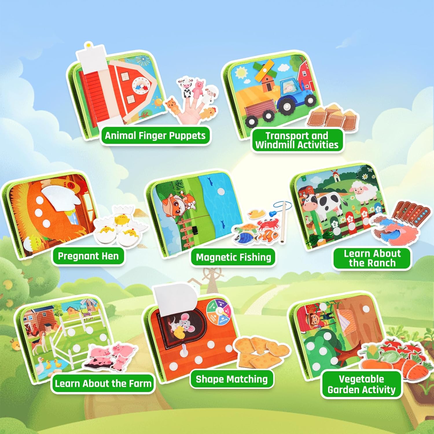 Detalle 2 de ZOOI Montessori Busy Board Quiet Book (9-in-1) for 1–3 Year Olds