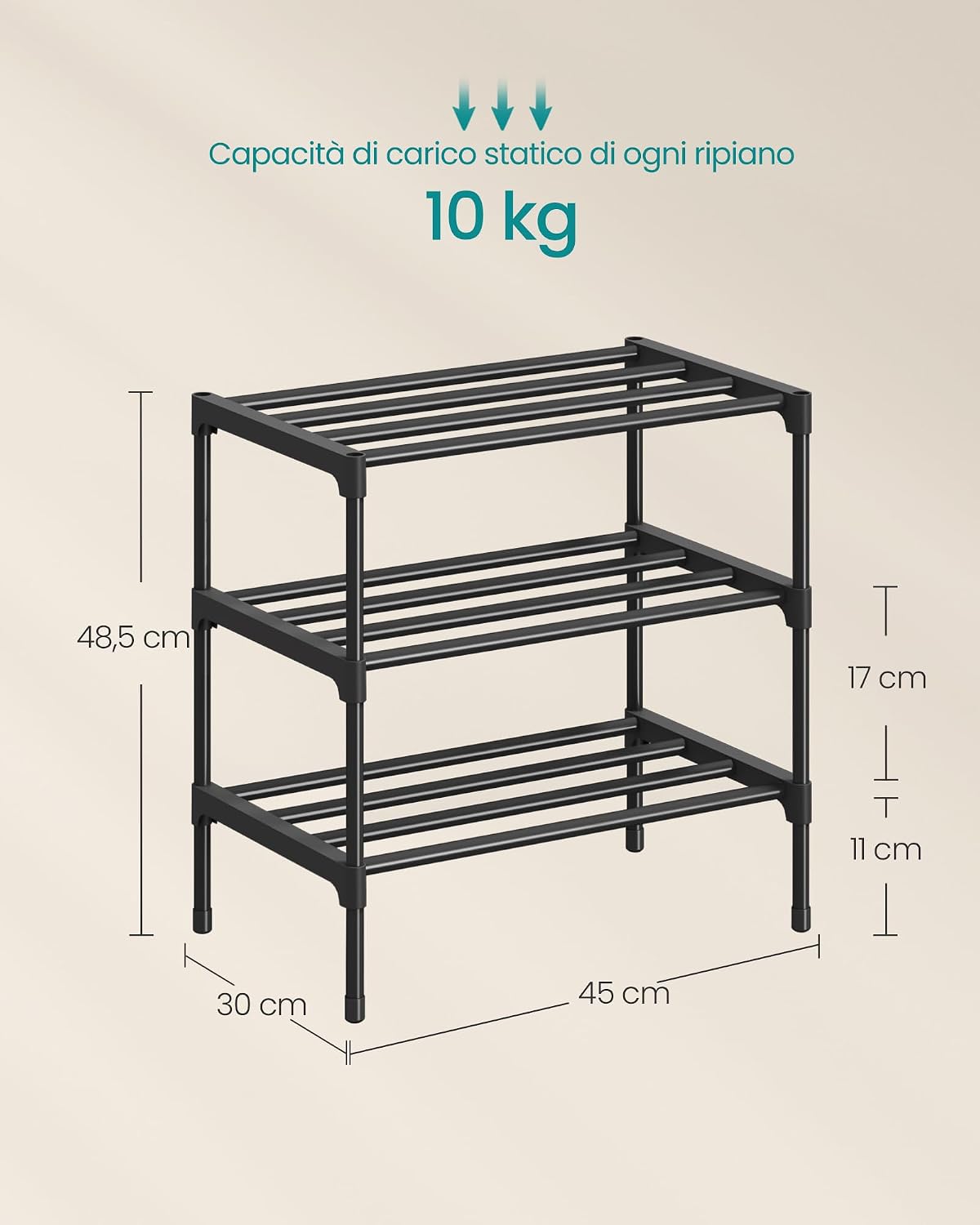 Thumbnail 2 de SONGMICS Scarpiera slim LSA113BH01 con 3 ripiani, 30 x 45 x 48,5 cm (impilabile, in metallo)