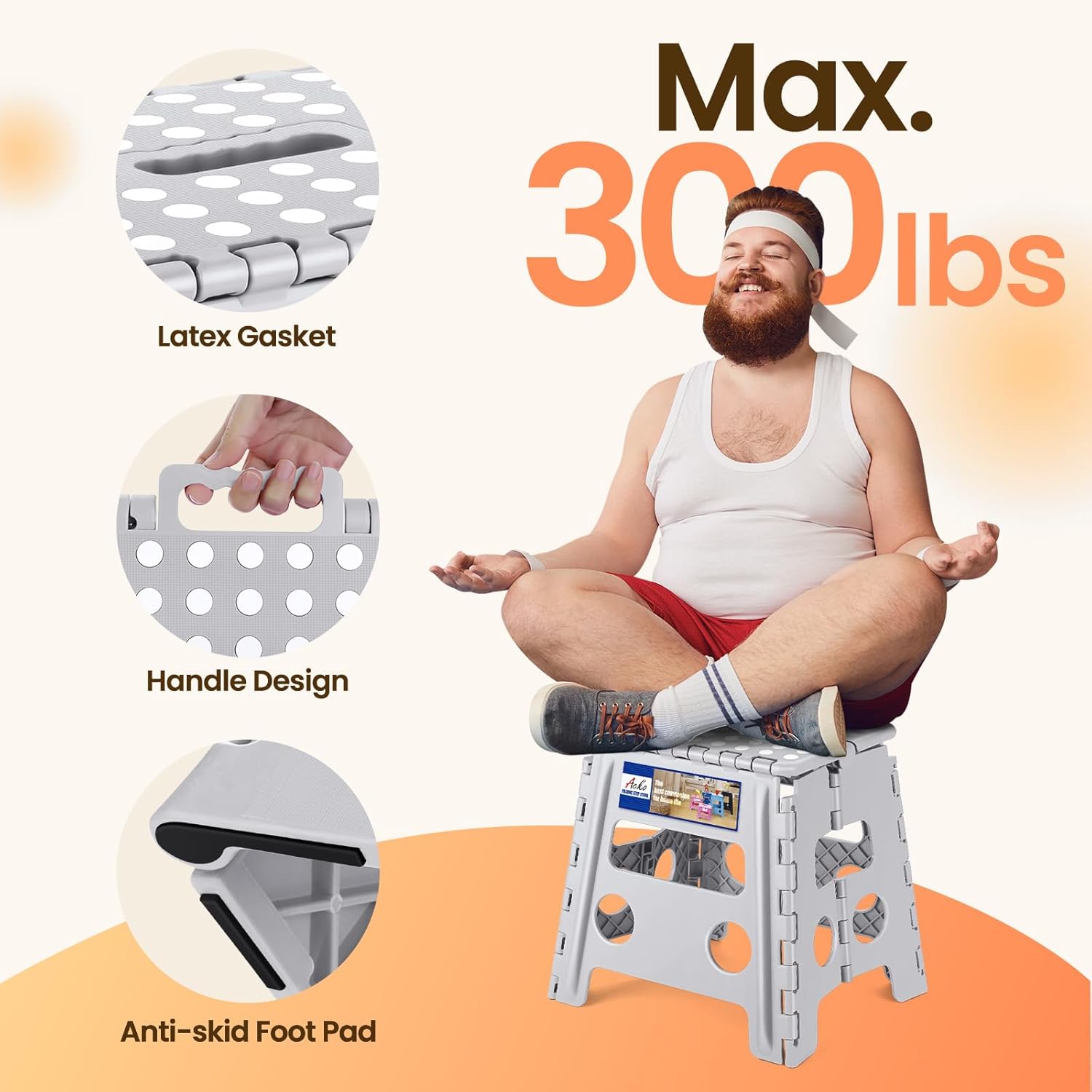Detalle 2 de ACKO Folding Step Stool 13" foldable plastic step stool 🪜
