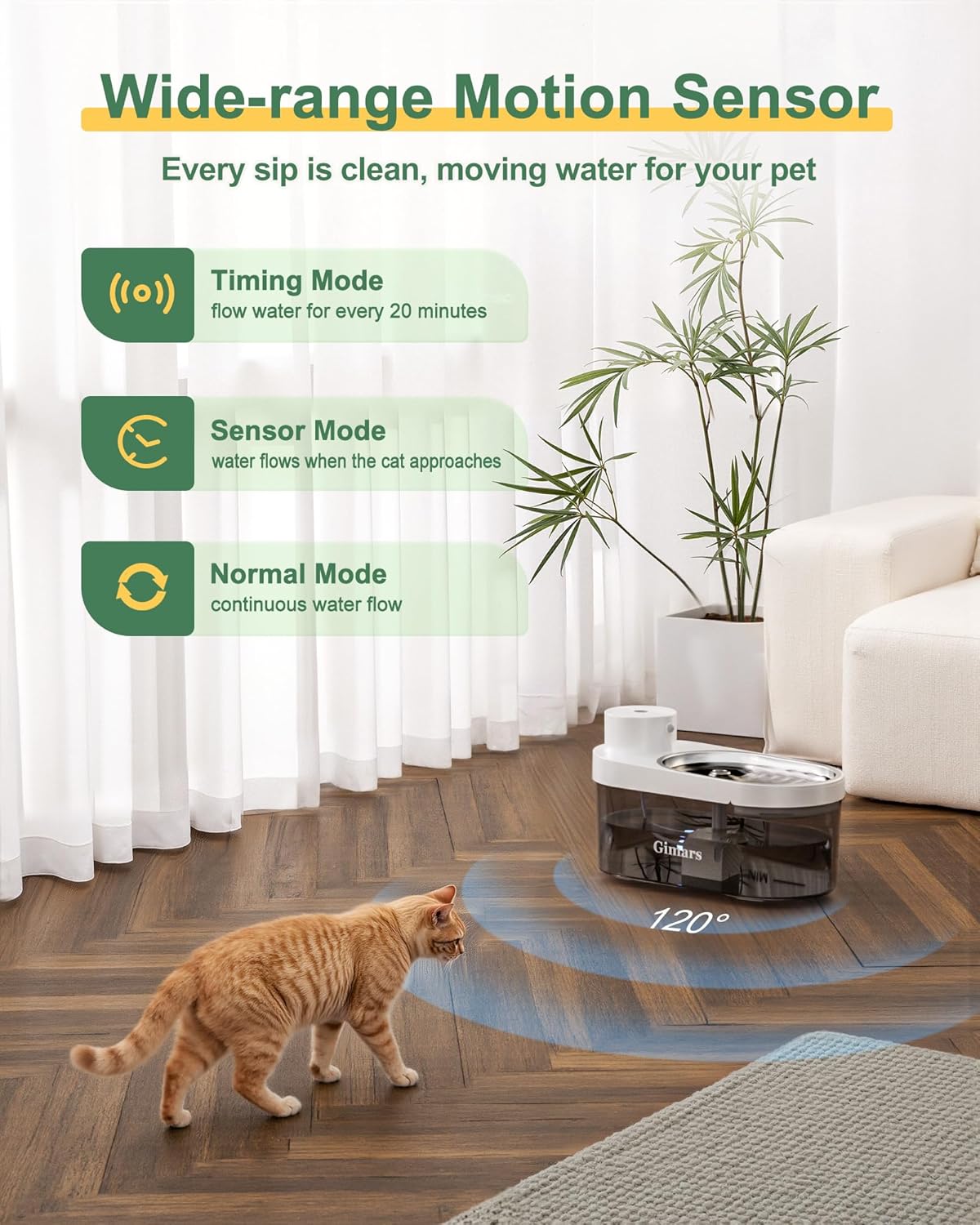 Detalle 2 de Gimars 4L Fuente para Gatos Sin Cable