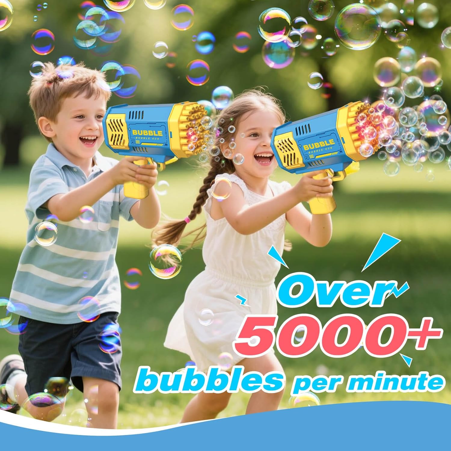 Detalle de JONEG 2-Pack Bubble Machines for Kids (Ages 3–8) with Bubble Solution