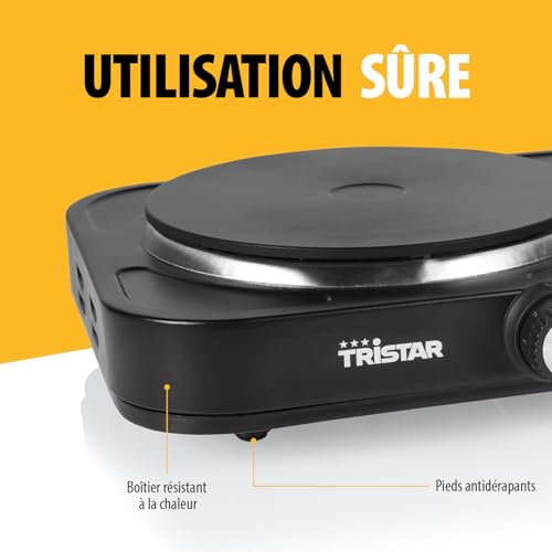 Detalle de Tristar Plaque de cuisson électrique double – 2 foyers 15,5 et 18,5 cm – 2 500 W – Pour kitchenette et logement étudiant