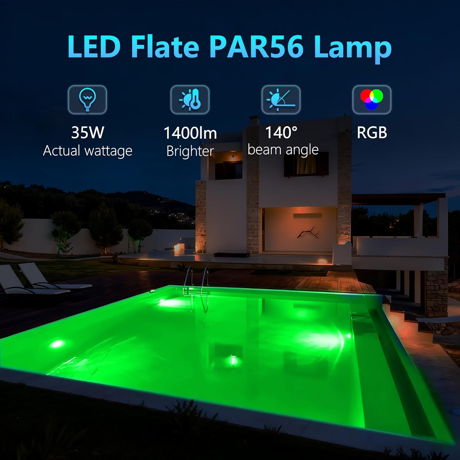 Detalle 2 de OSREE 35W Projecteur Piscine LED PAR56 Extra-Plat — Lampe de Piscine 1400lm, Étanche IP68, 12V AC/DC, Lumière Bleue