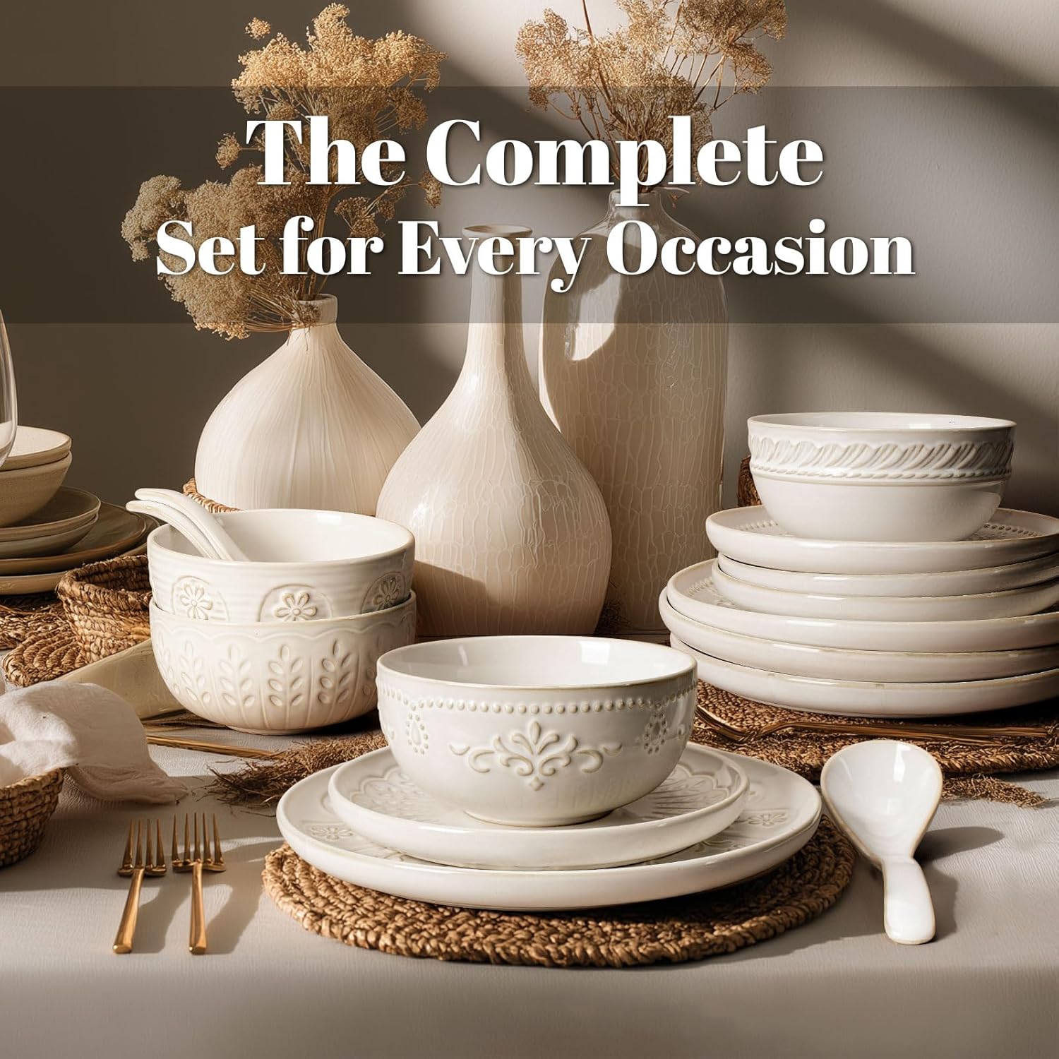 Thumbnail 1 de Artena 16-Piece Ceramic Dinnerware Set for 4 (Plates, Bowls & Soup Spoons)