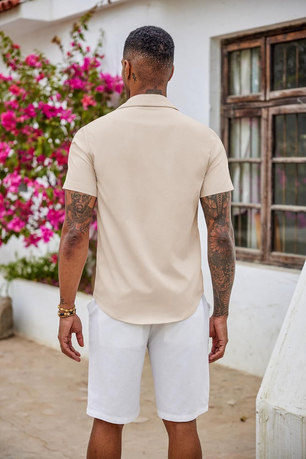 Detalle de COOFANDY Chemise à Manches Courtes pour Homme – Coupe ajustée, sans repassage, idéale pour l’été